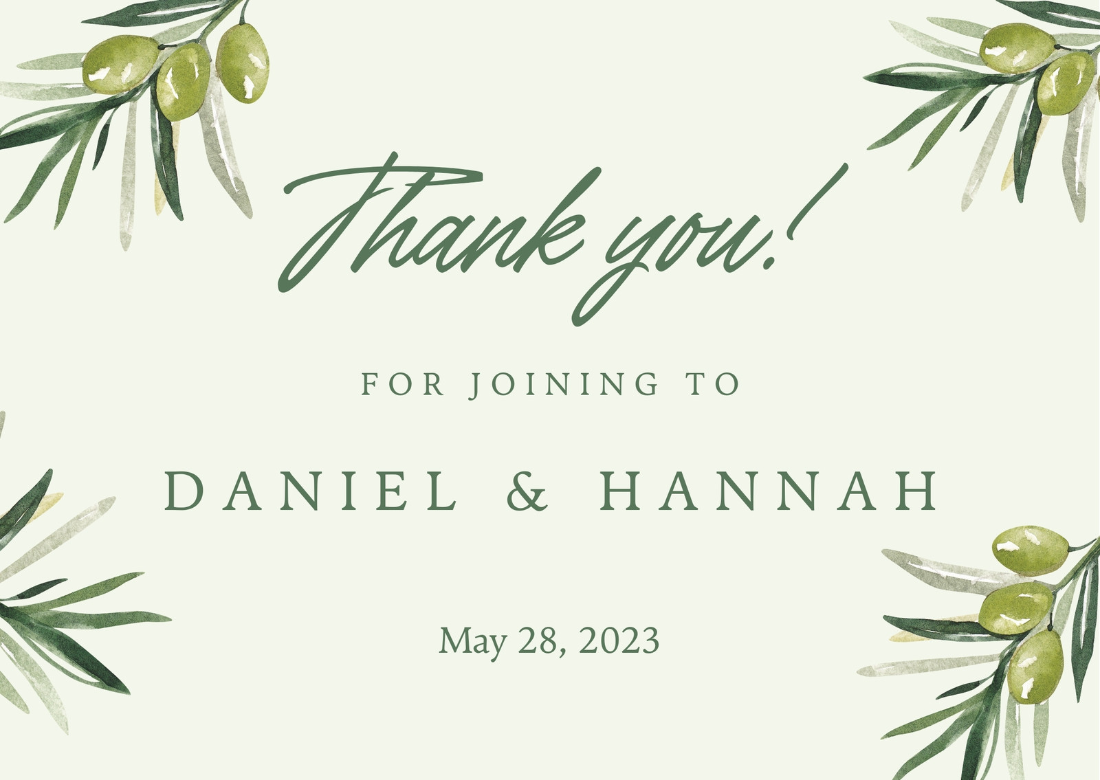 Green Vines Wedding Thank You Card - Templates by Canva