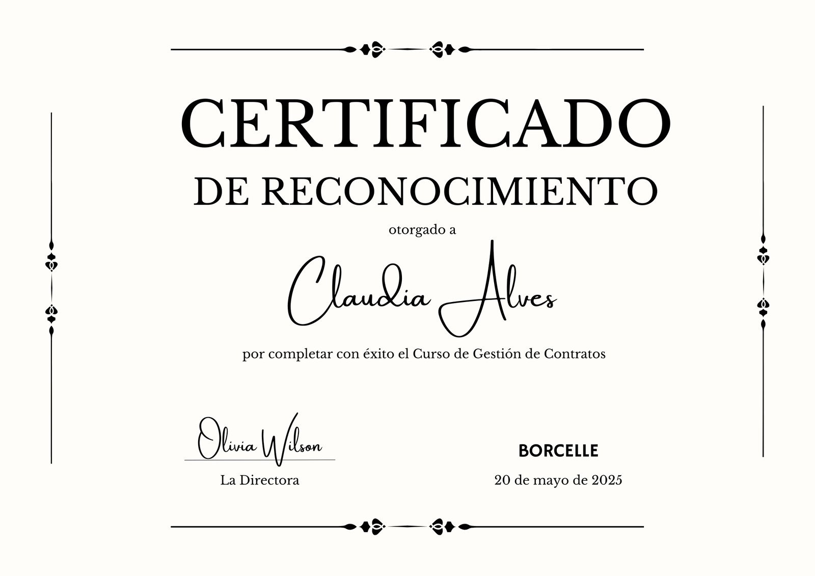 Documento A4 Certificado Diploma Reconocimiento Finalización Curso Académico Neutro Sencillo Blanco y Negro