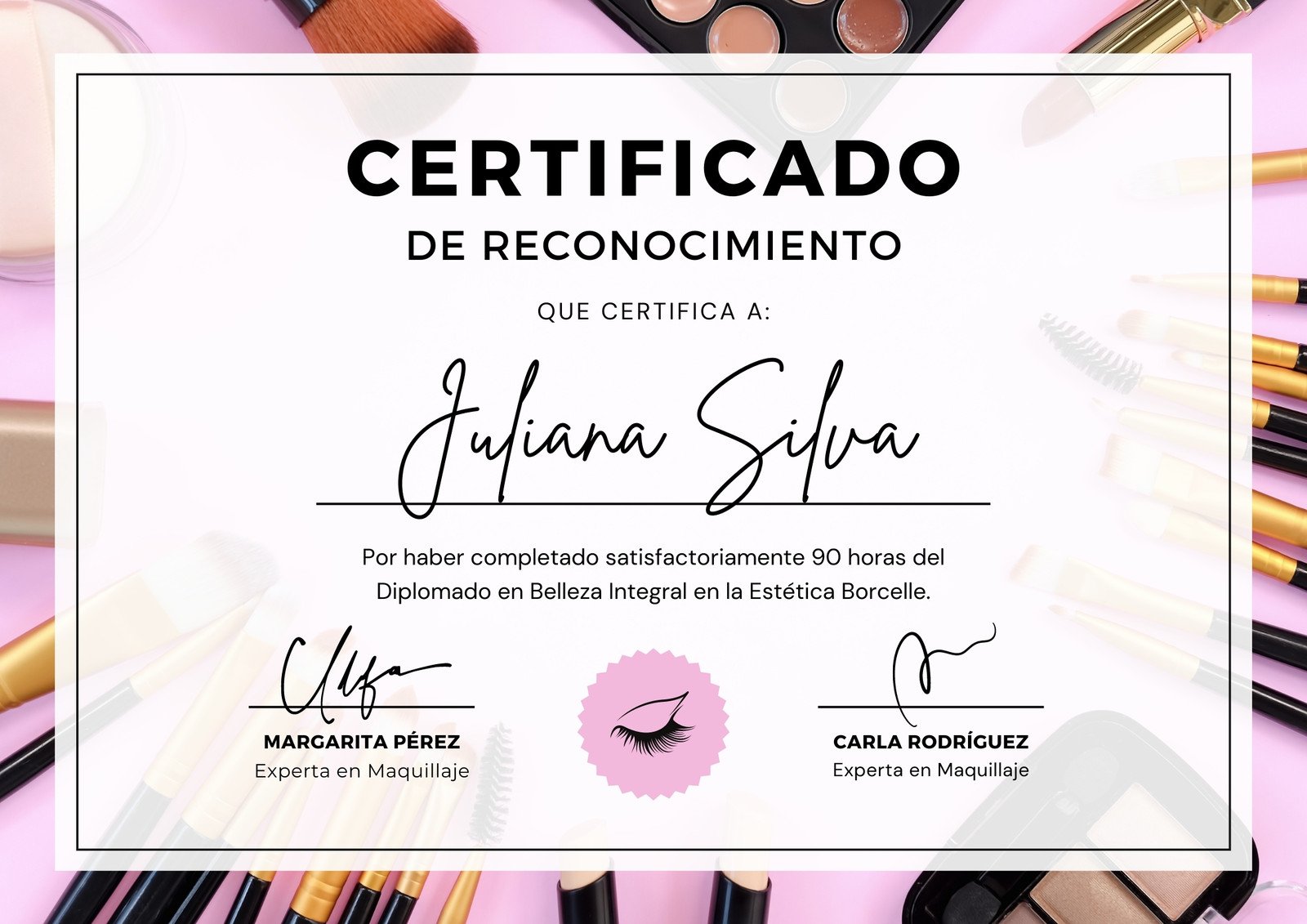 Certificado Diplomado de Belleza Moderno Rosa