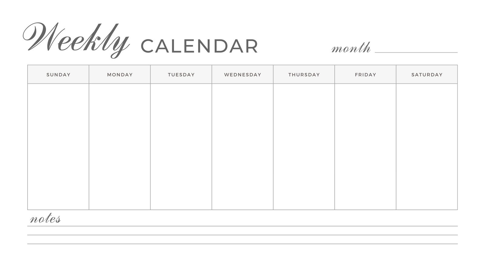 White Gray Minimal Simple Weekly Calendar