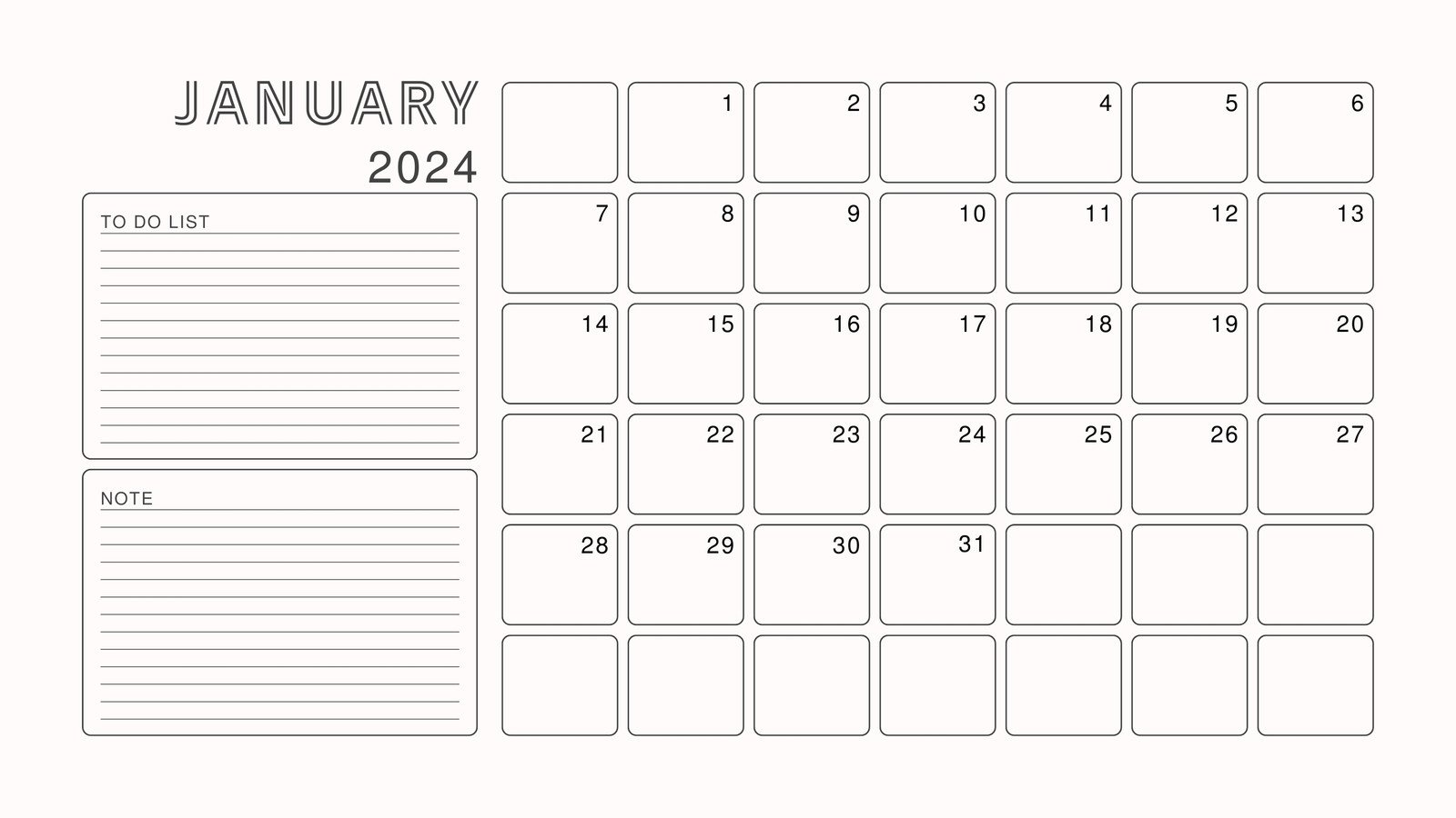 Black White Vintage Minimalist 2024 Year Planner Calendar