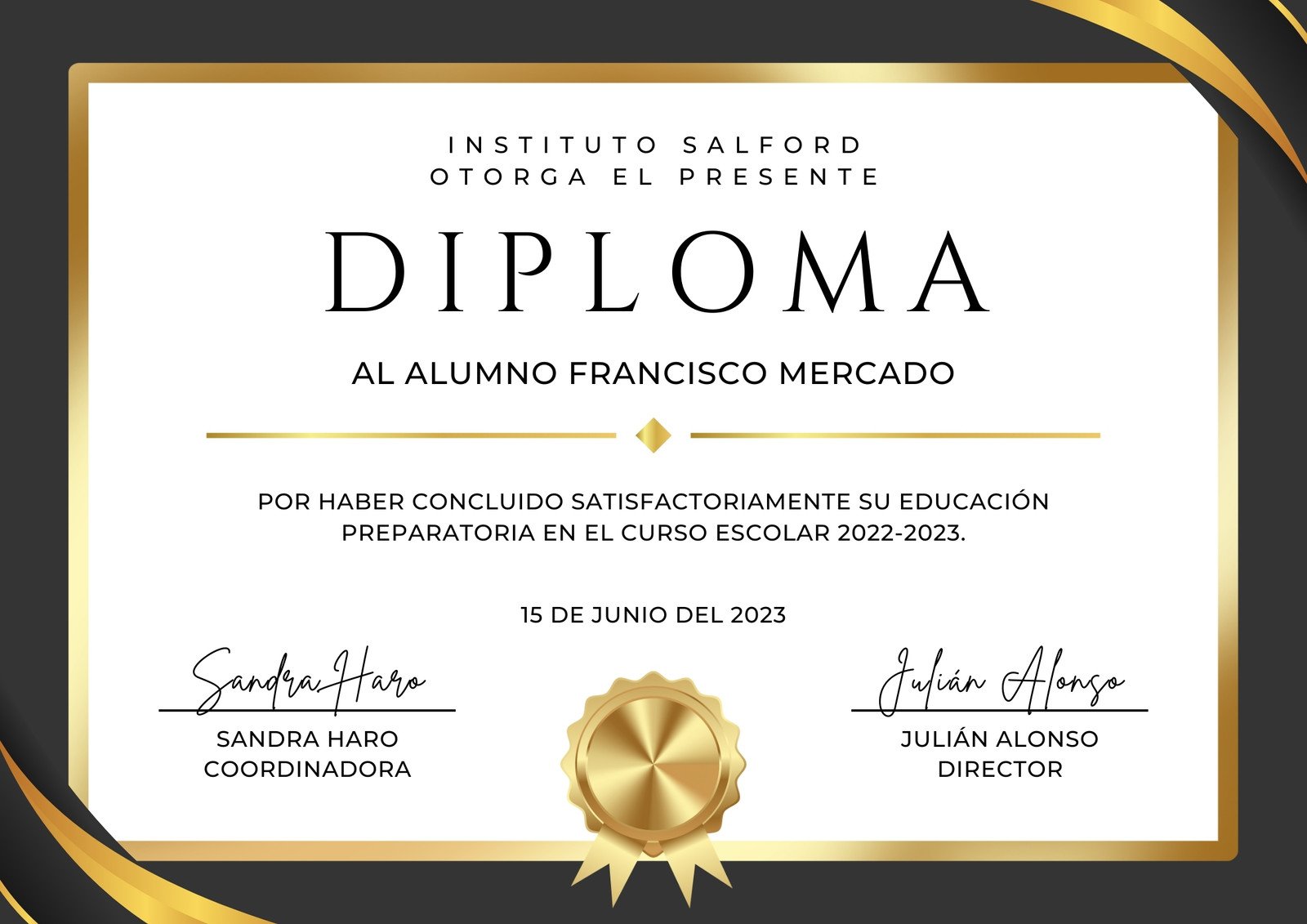 Certificado Diploma Elegante Negro y Dorado