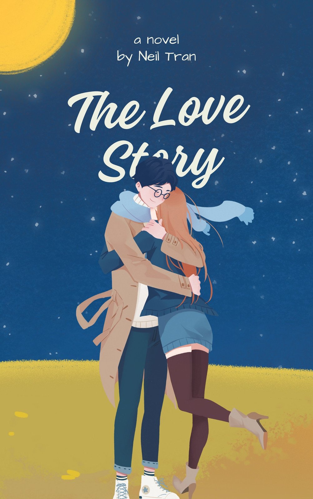 Blue and Green Comic Illustrative Love Romance Couple Book Cover