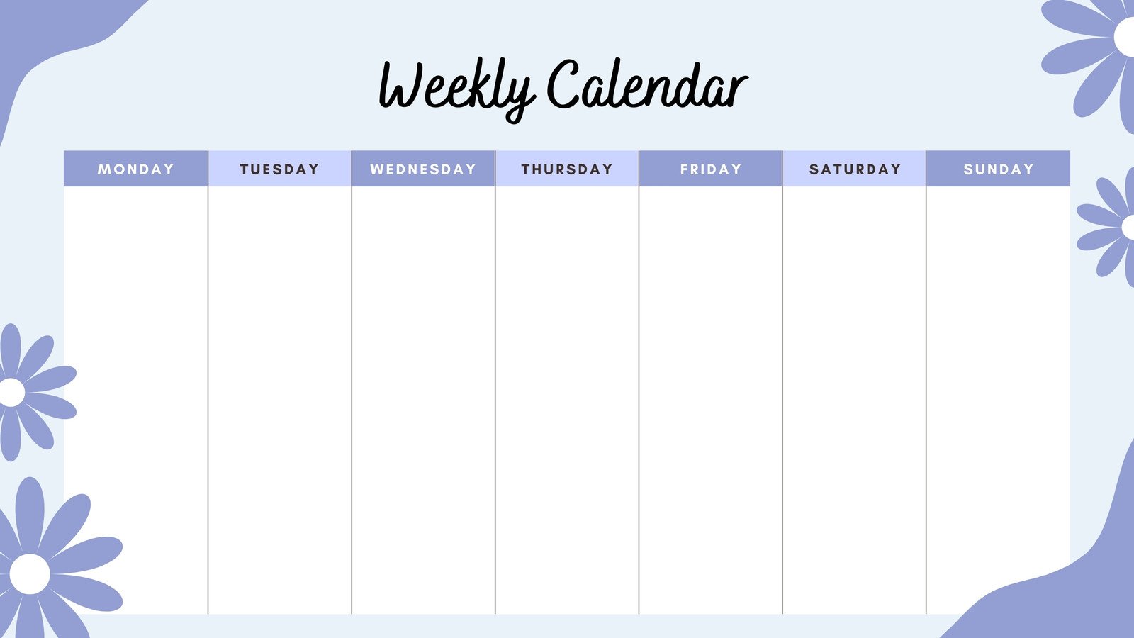 Purple Blue Cute Weekly Calendar