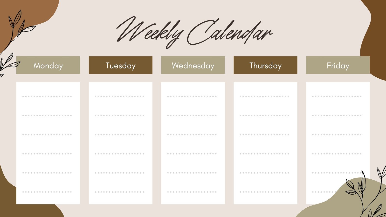 Brown Minimalist Weekly Calendar