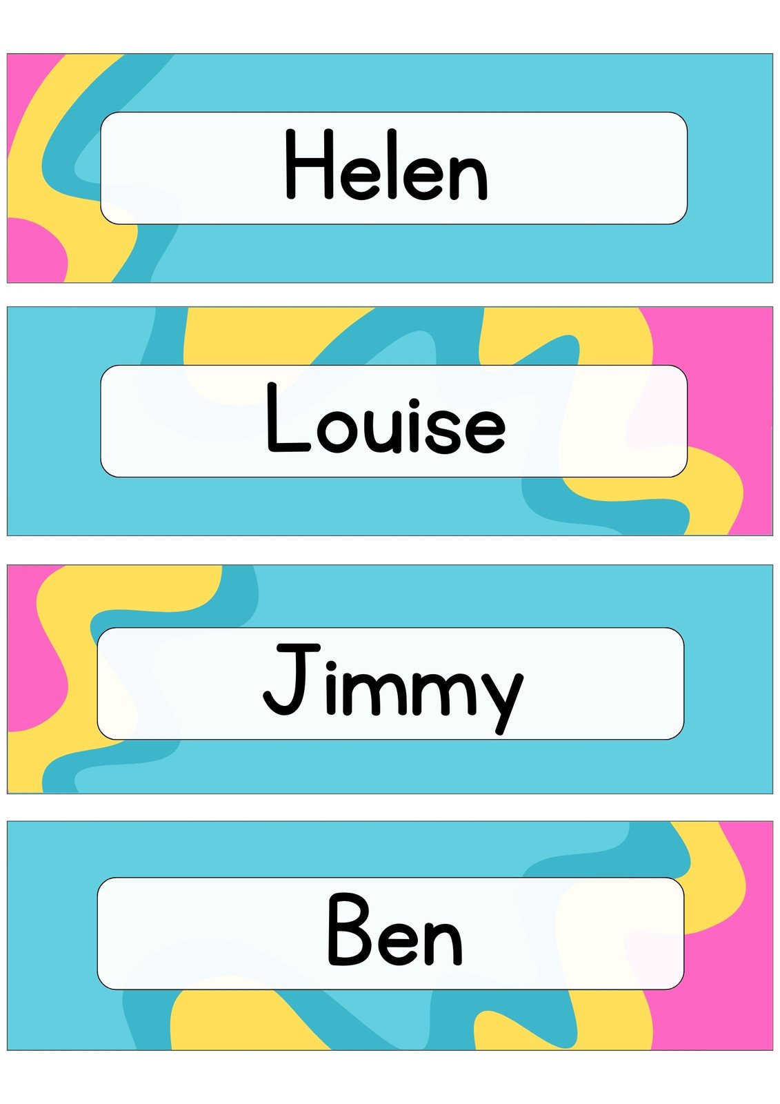 Abstract Rainbow Waves Printable Name Labels