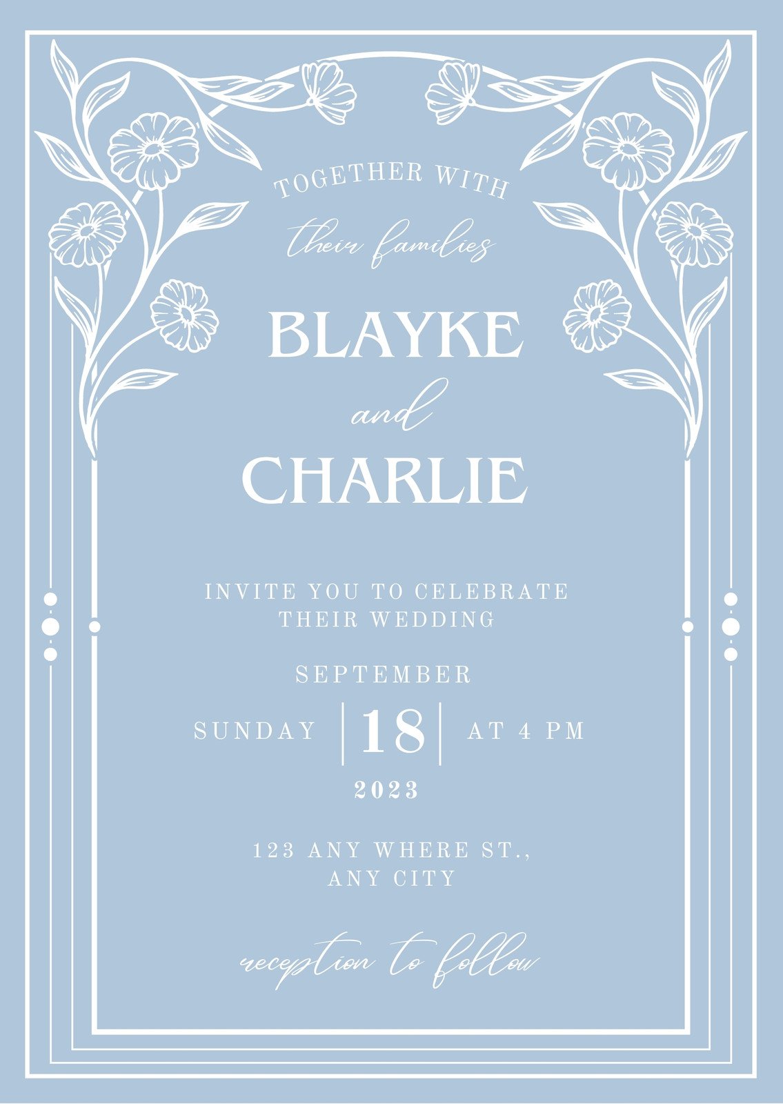 White and Blue Vintage Wedding Invitation