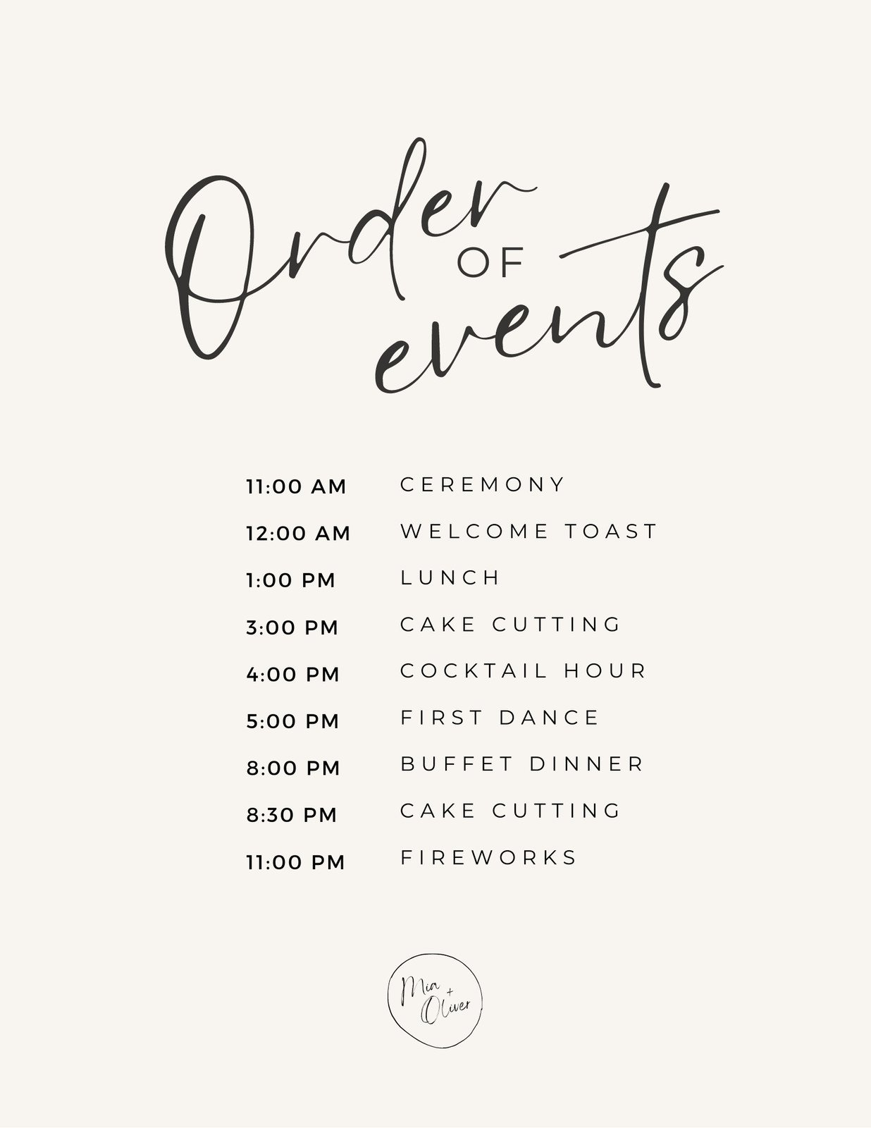 Wedding schedule template
