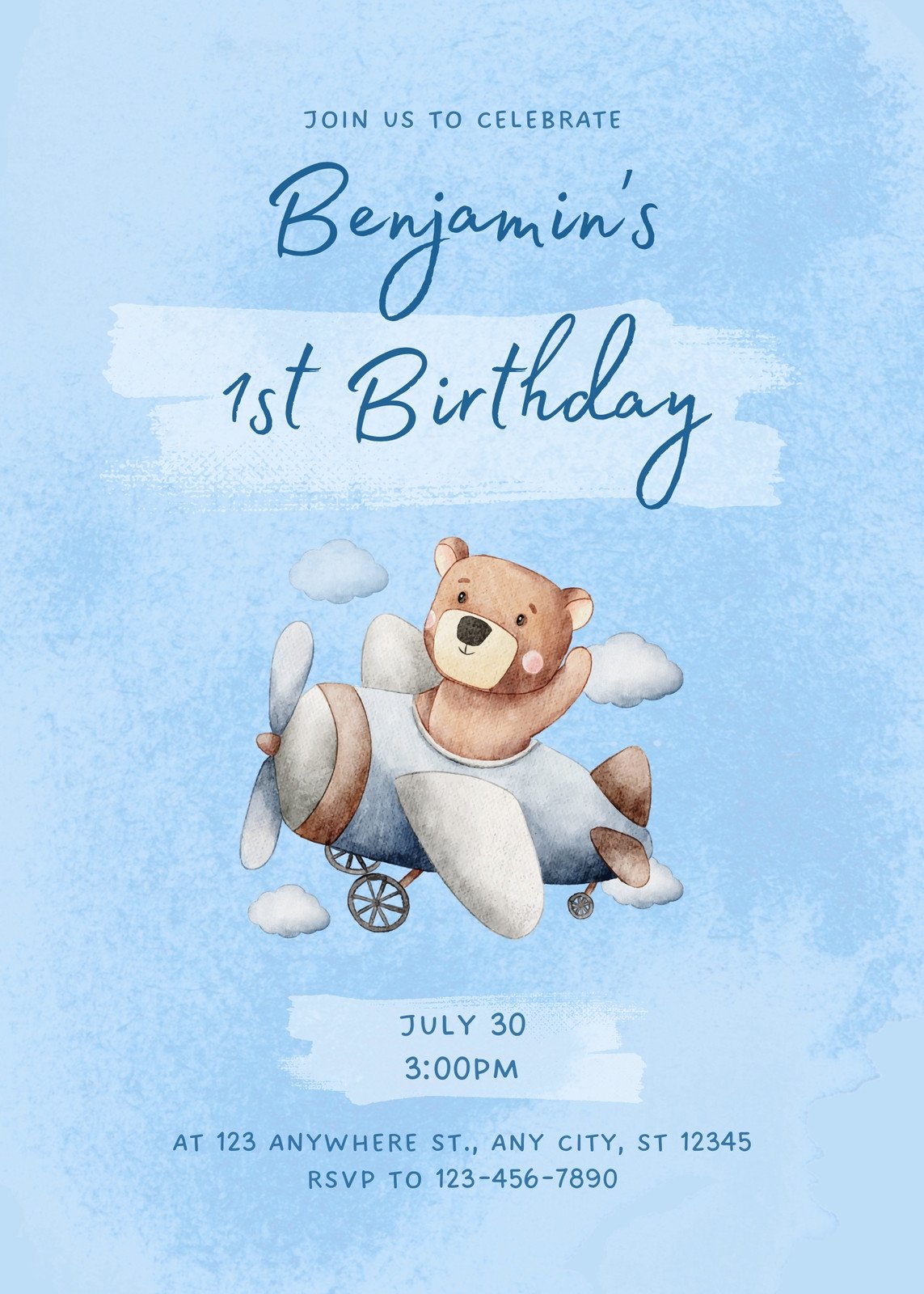 Cute Teddy Bear with Cake Birthday Invitation Card