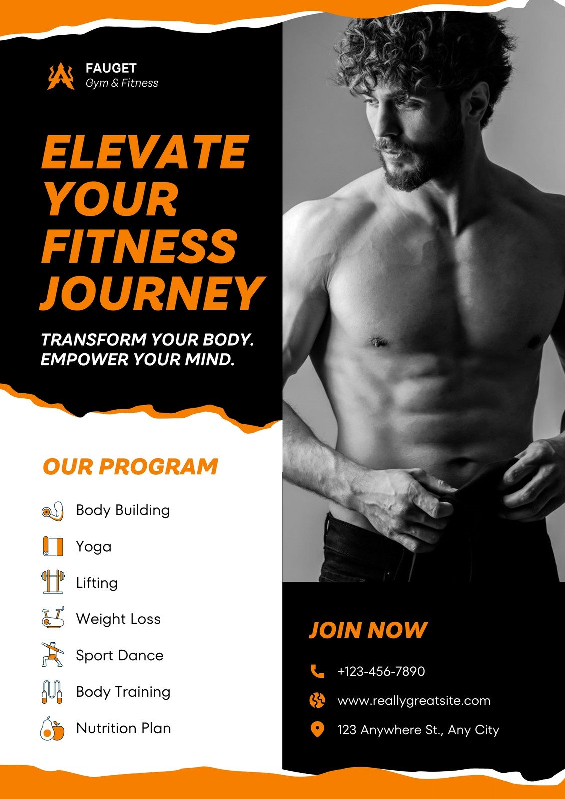 Black and Orange Photo Fitness and Gym Program Flyer