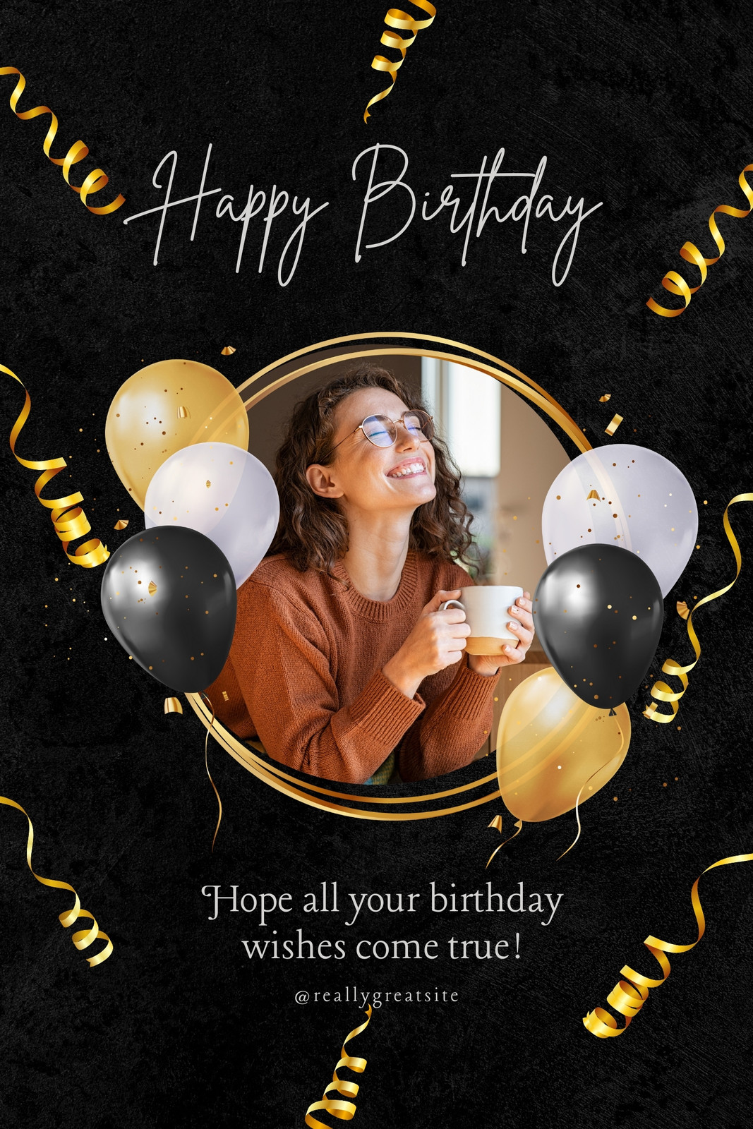 Black and Gold Elegant Happy Birthday Card