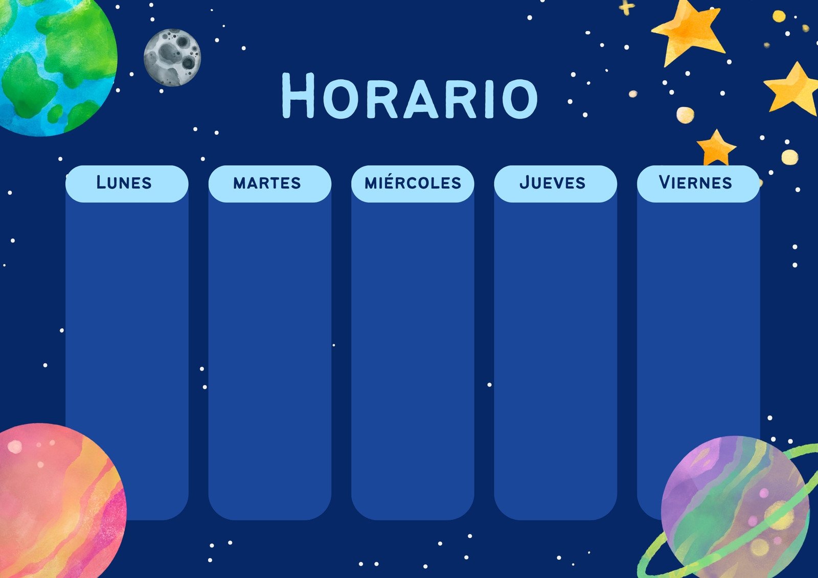 Horario planetas ilustrado azul