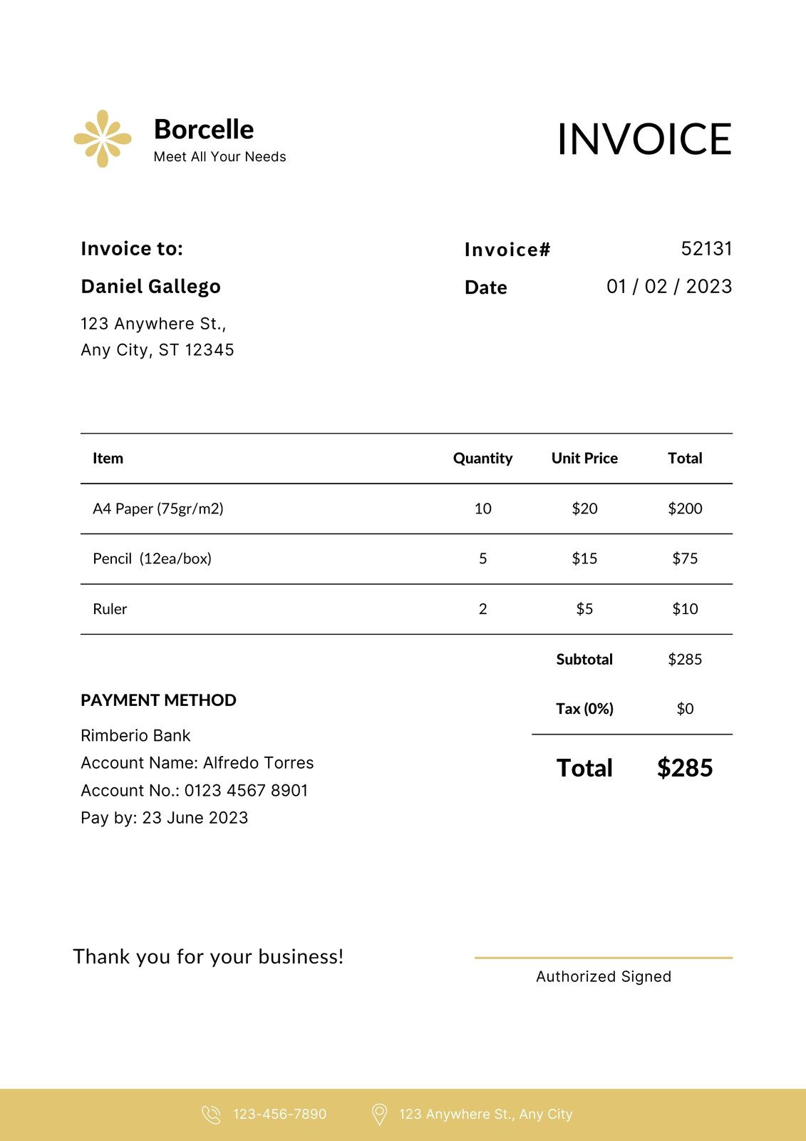White Gold Simple Business Invoice