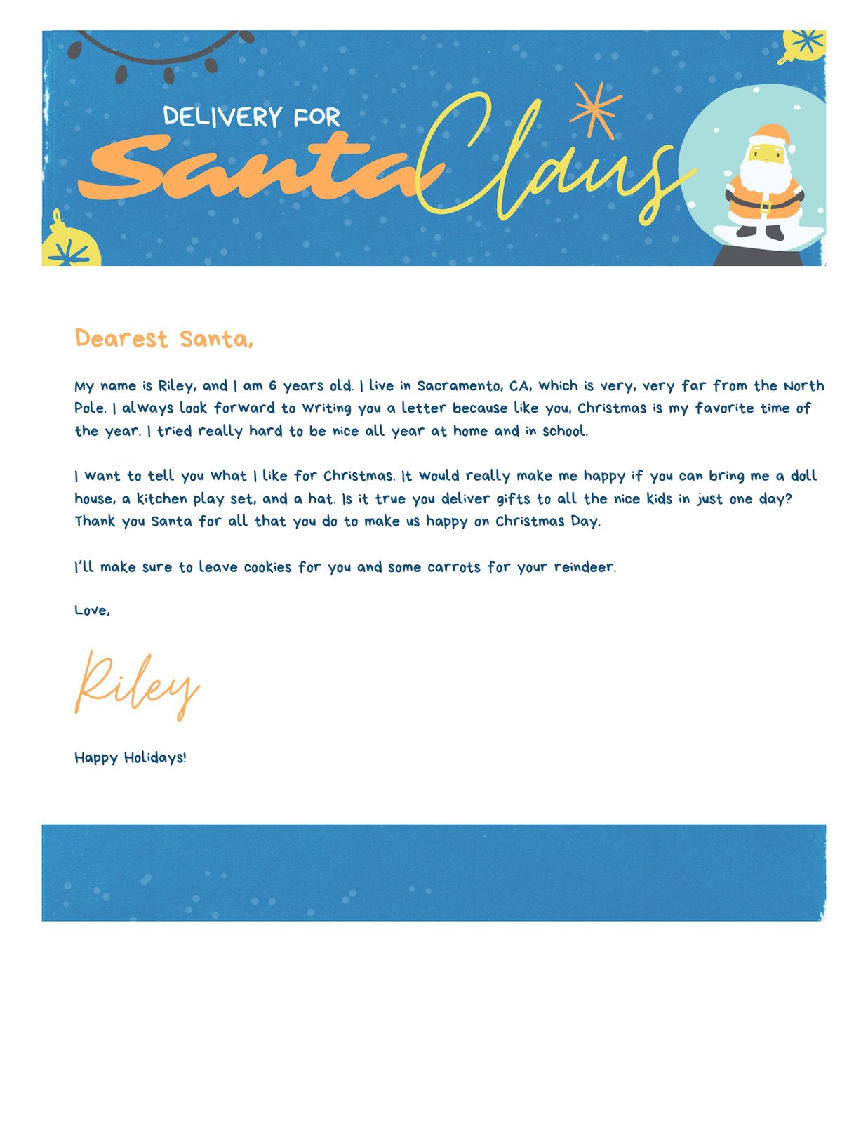 Christmas Letter Doc in Blue Orange Bright Yellow Playful Illustrative Style