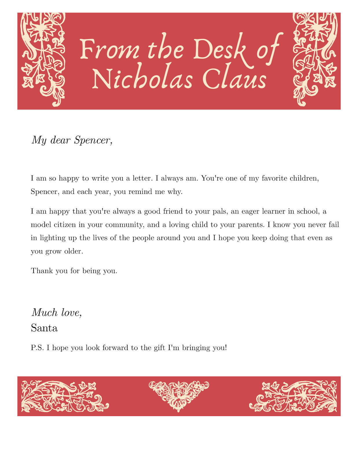 Christmas Letter Doc in Bright Red Beige Classic Style