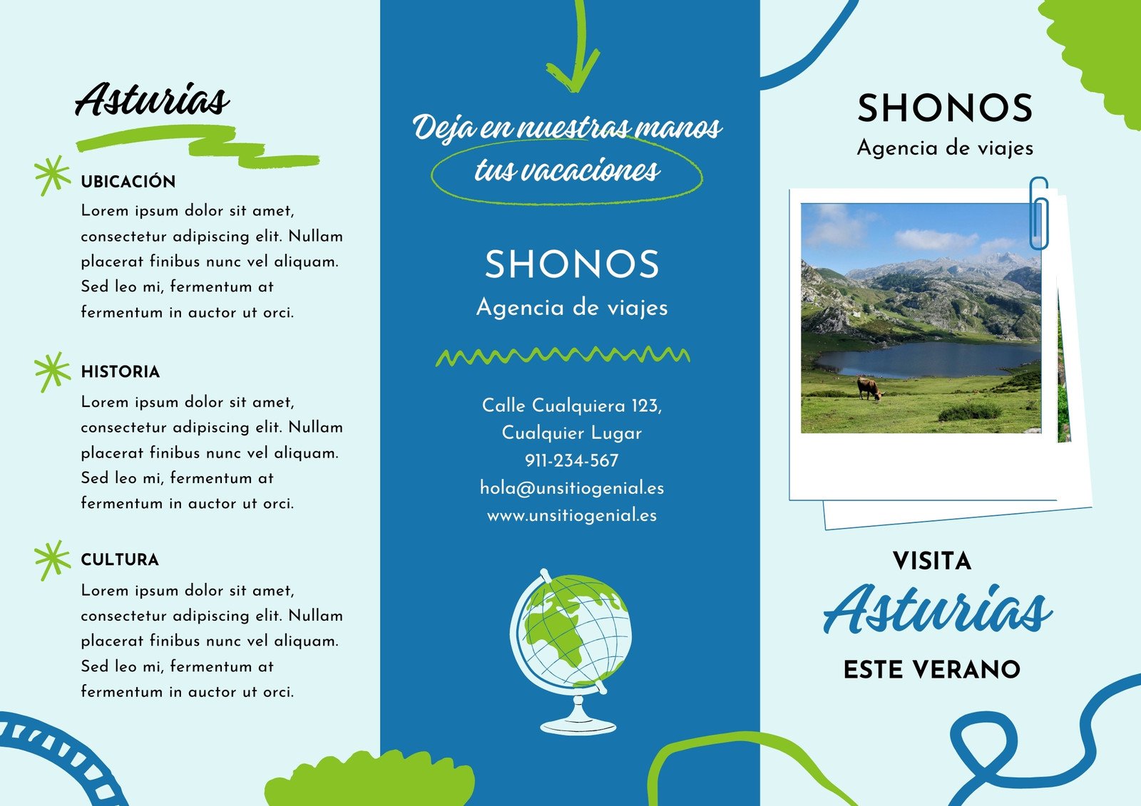Folleto Tríptico Turismo Asturias Orgánico Azul