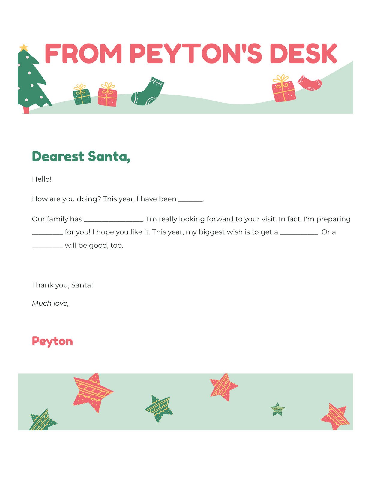Christmas Letter Doc in Light Green Red Playful Illustrative Style