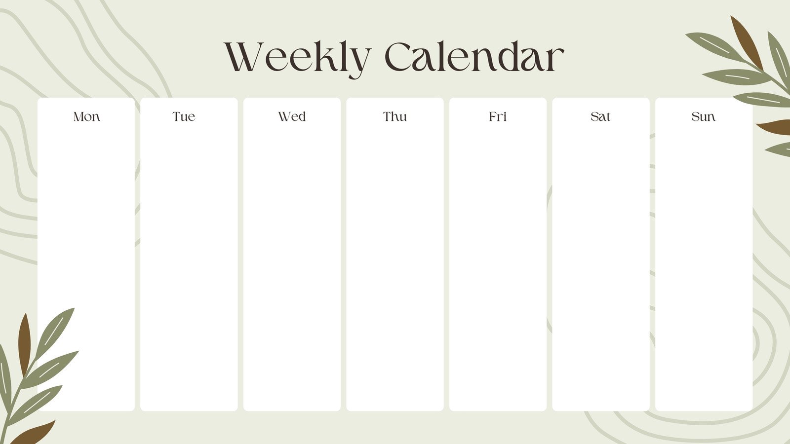 Green Floral Weekly Calendar