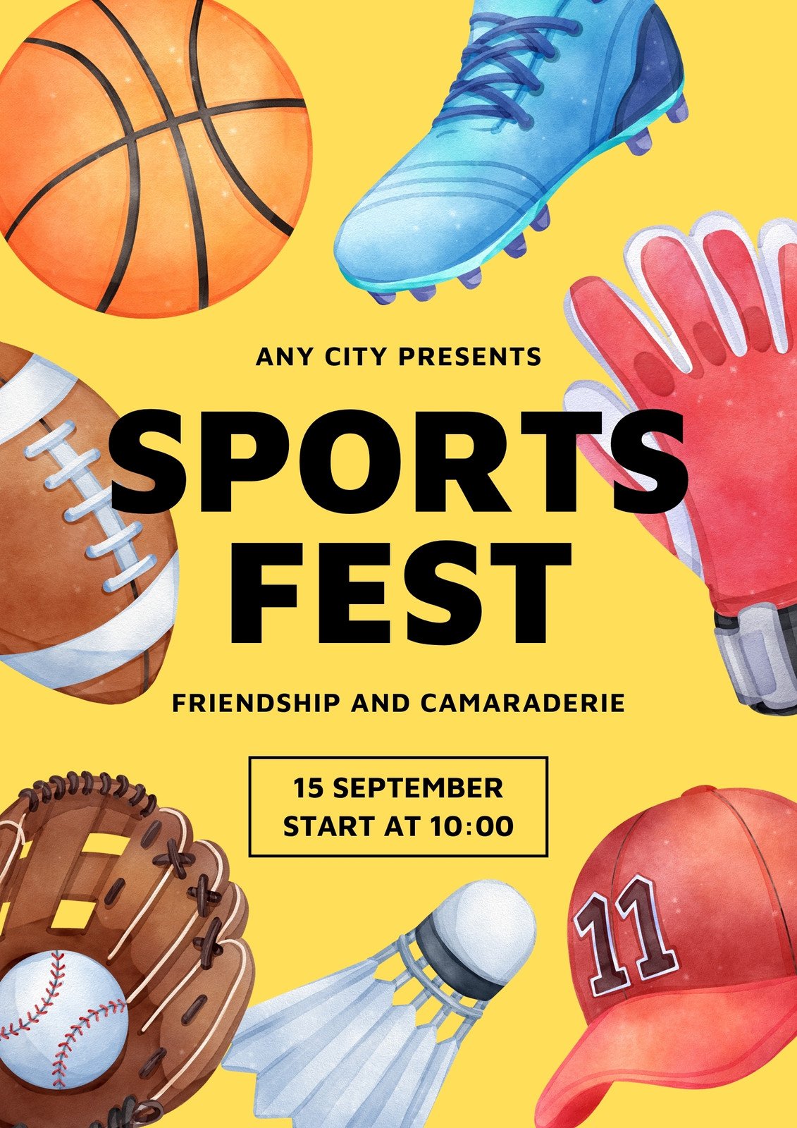 Colorful Playful Watercolor Illustrated Sports Fest Event Flyer