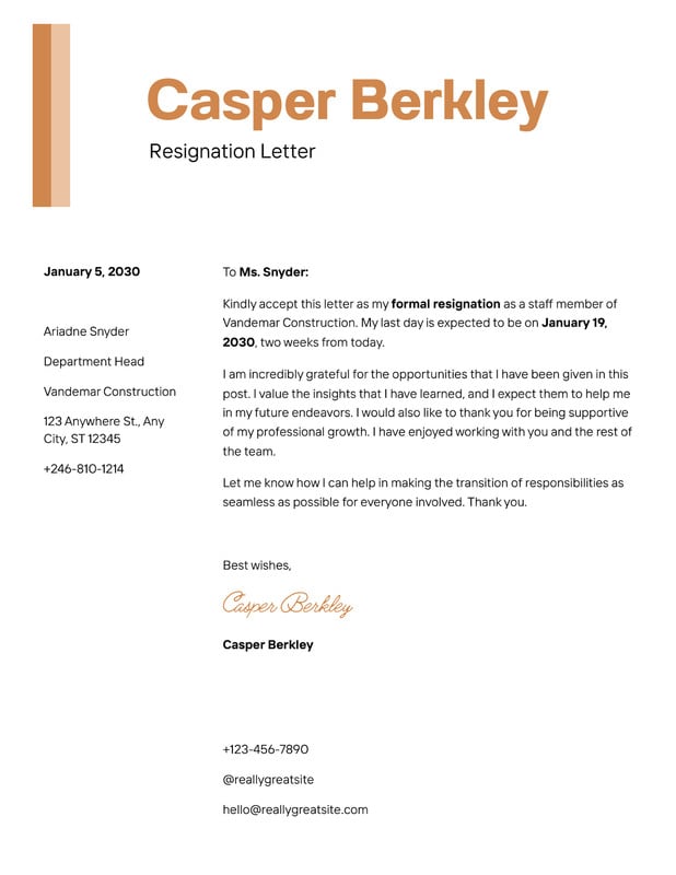 Free to edit and print resignation letter templates | Canva