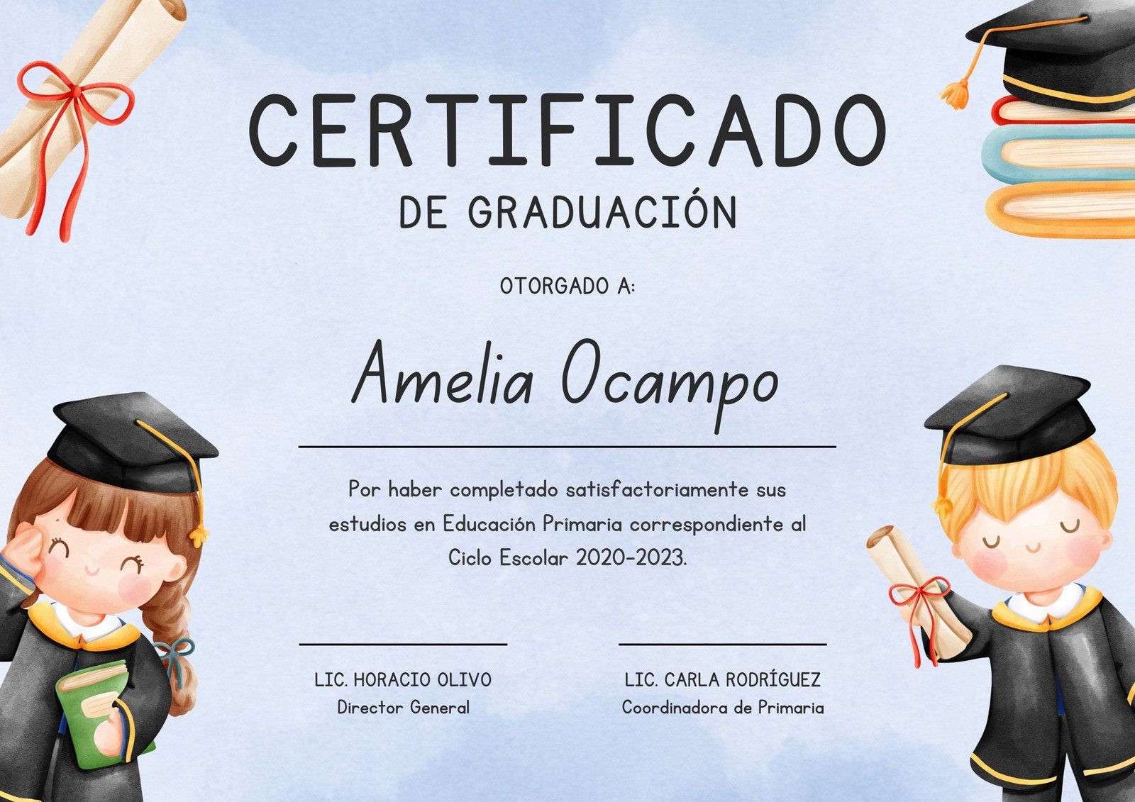 Certificado Graduación Ilustrado Azul