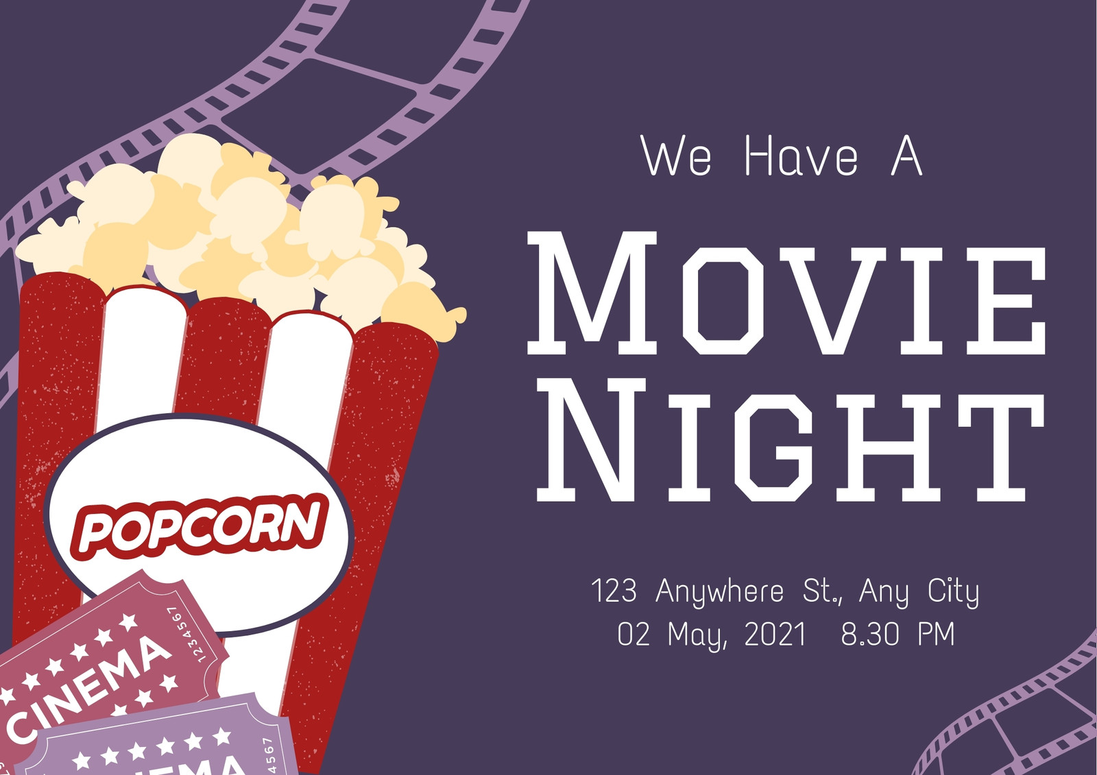 Purple Festive Flat Illustration Movie Night Poster