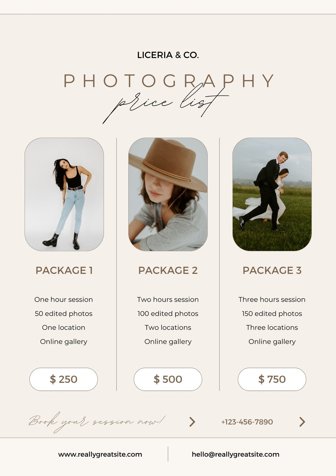 Beige Minimalist Service Package Photography Price List Flyer