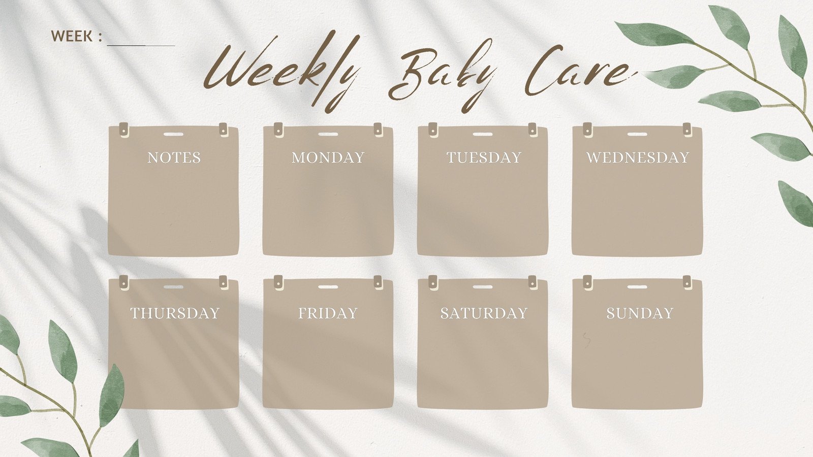 Brown Simple Baby Care Weekly Calendar