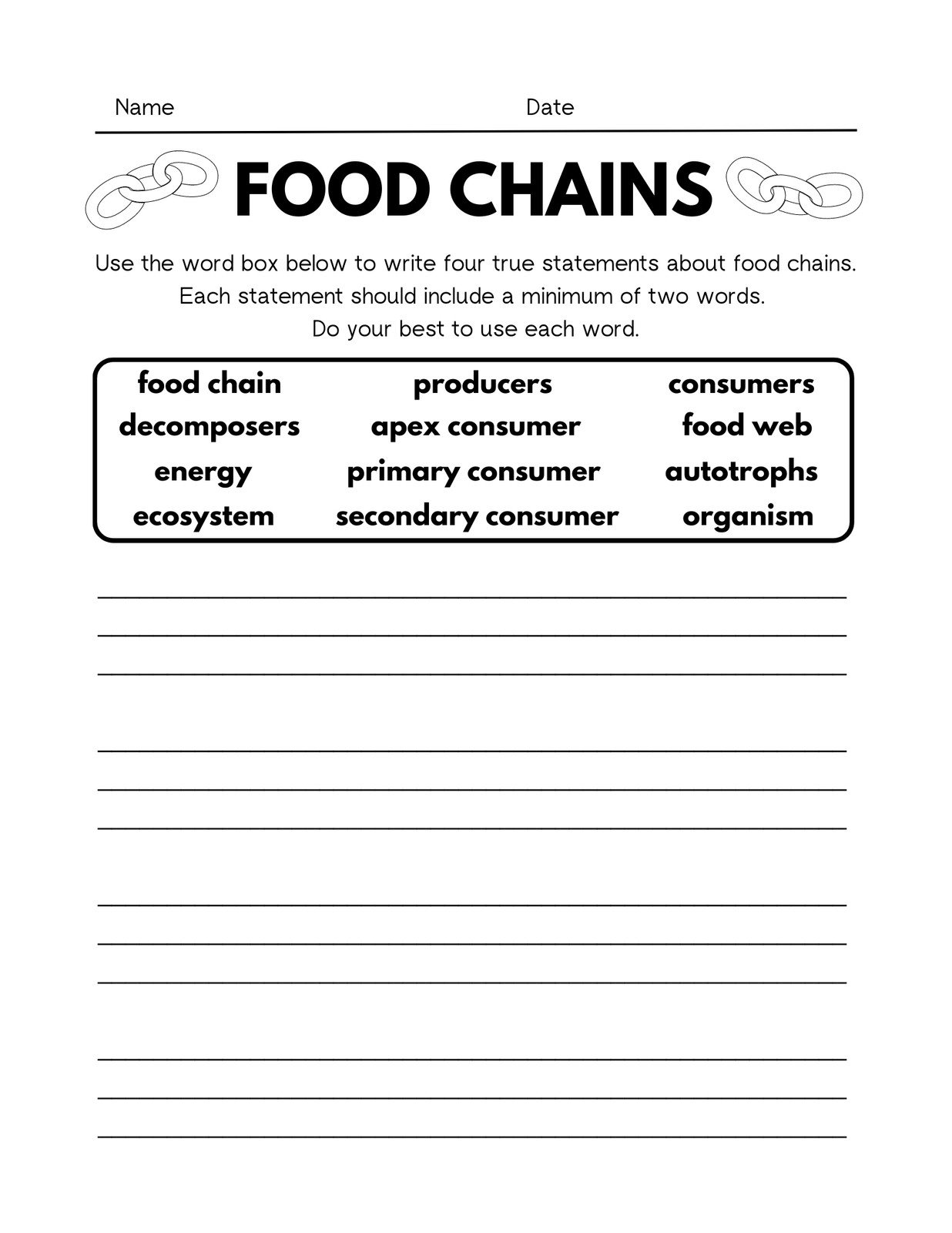4th grade food chain puzzle