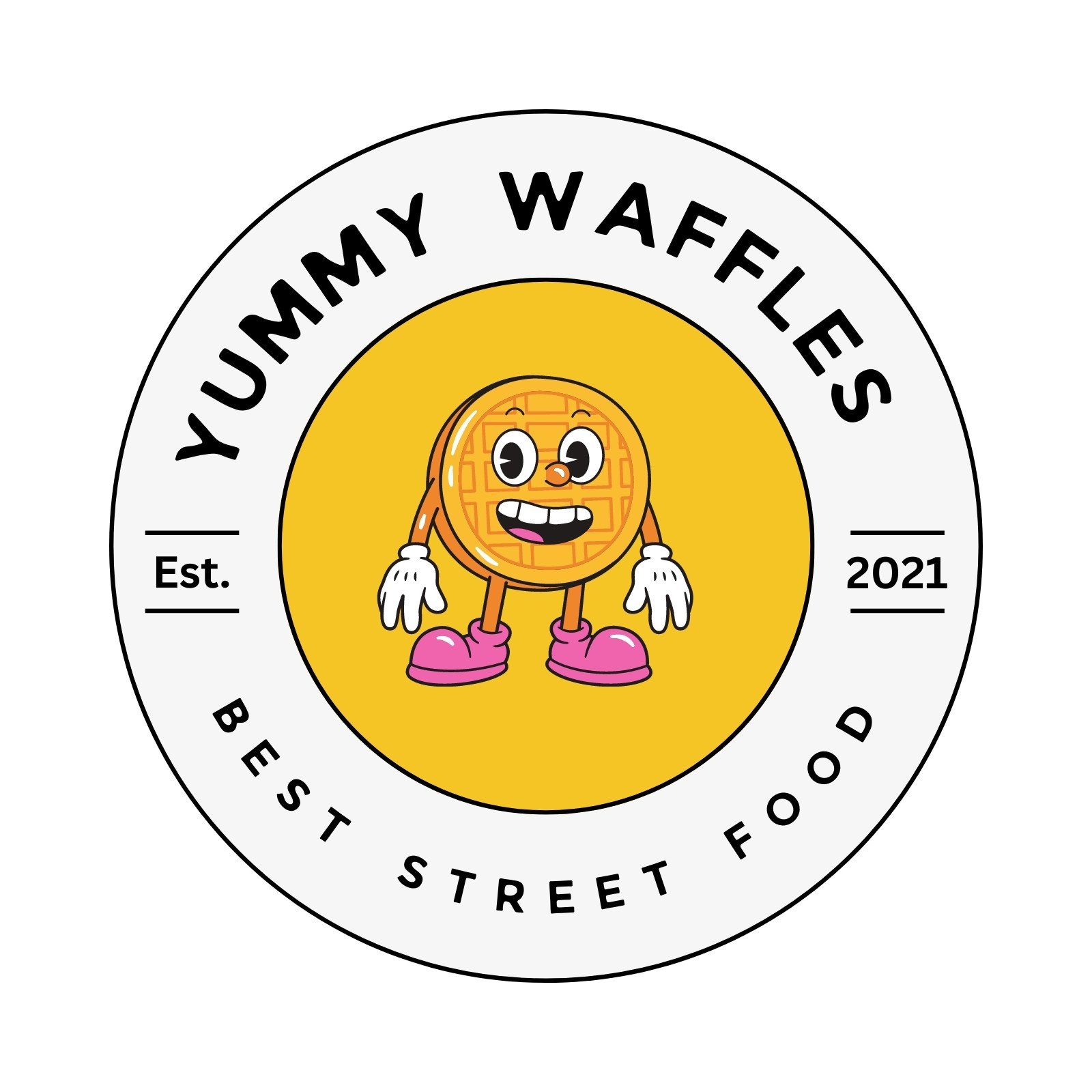 Yellow and White Cute Playful Fun Waffles Food Circle Logo
