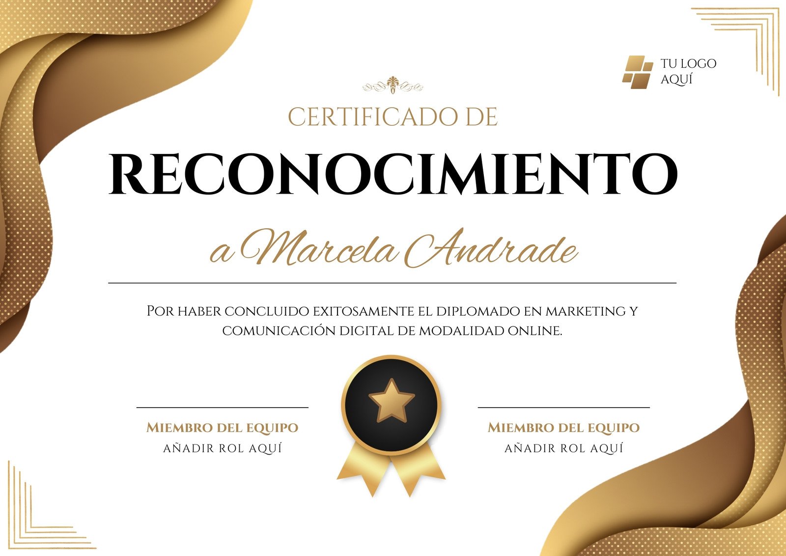 Certificado De Reconocimiento Finalización De Capacitación Elegante Blanco Dorado
