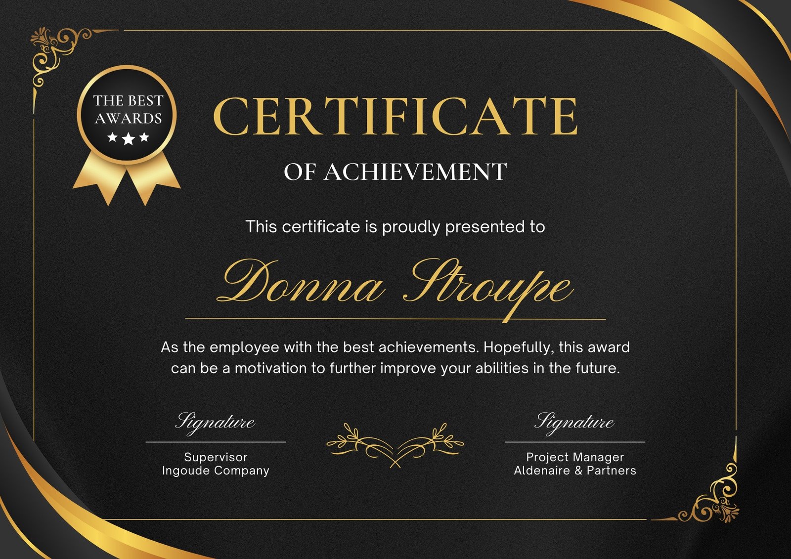 Black and Gold Luxury  Achievement Certificate