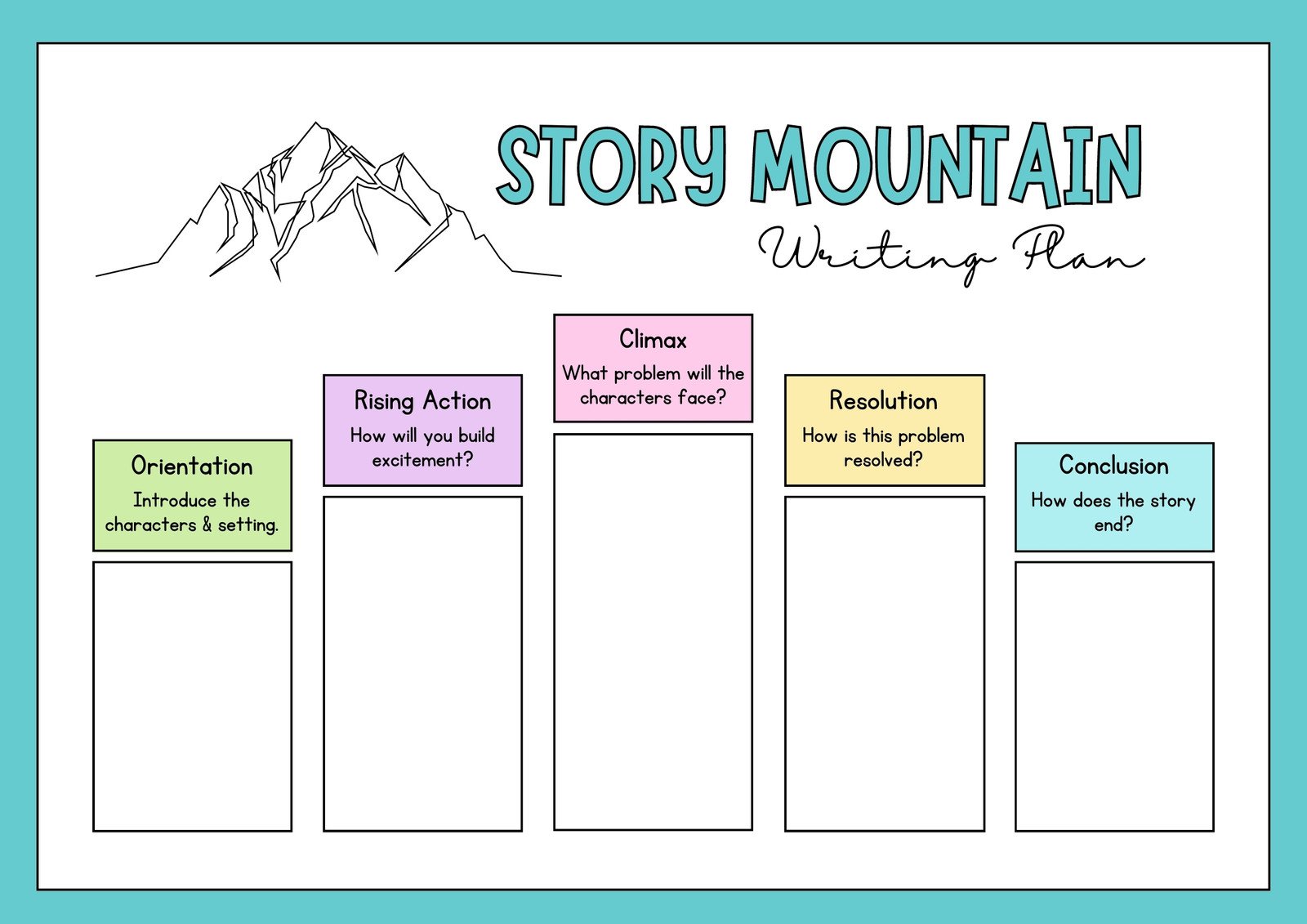 Colorful Story Mountain Narrative Planning Education Graphic Organizer 