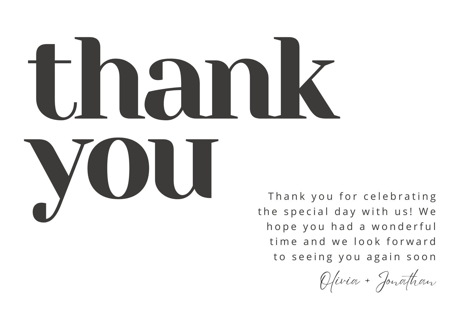 Black White Simple Typography Wedding Thank You Card