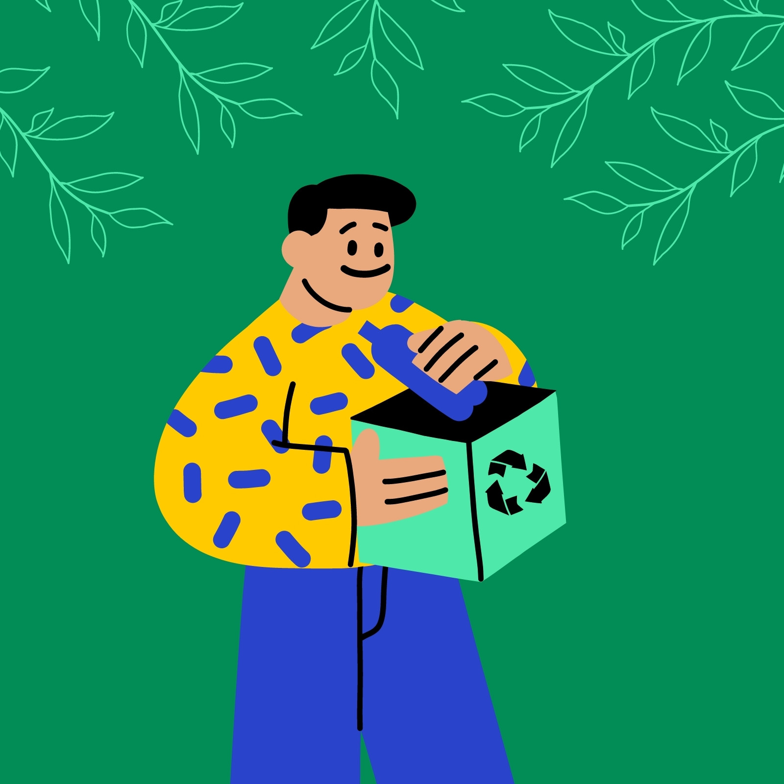 Avatar Foto de Perfil Hombre Reciclando Reciclar Dibujo Corporativo Empresa Ilustrado Moderno Naturaleza Verde