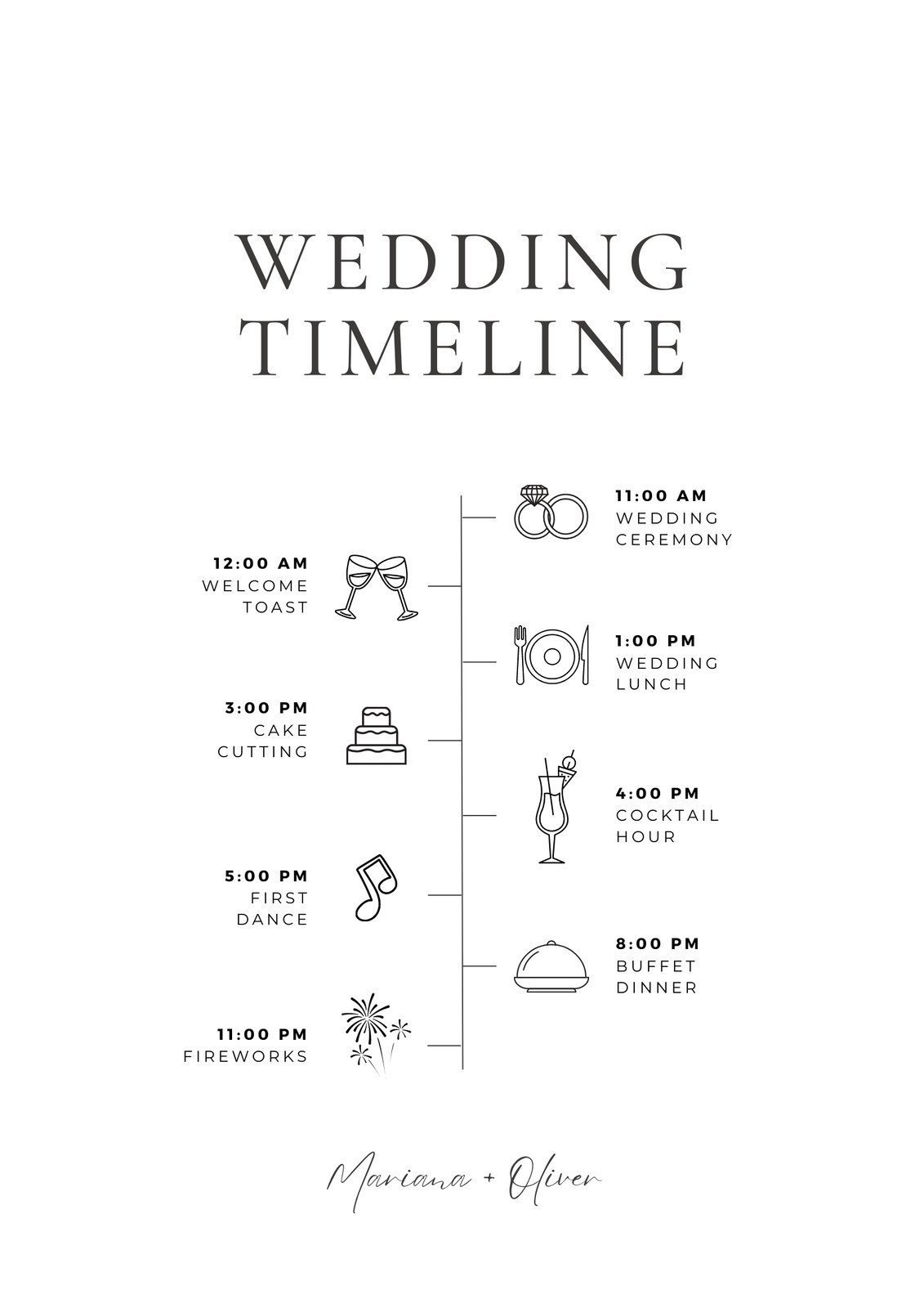 Black and White Minimalist Wedding Timeline Planner