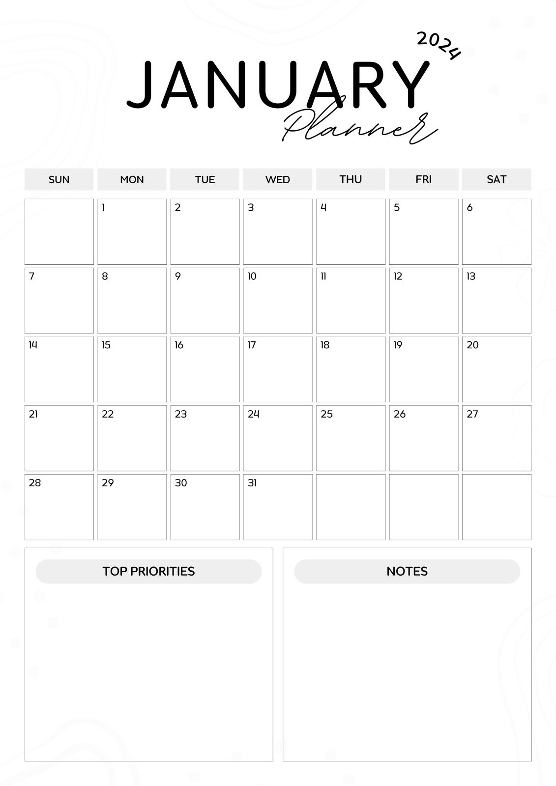 Calendrier 2024 Francais Printable Monthly Planner A4, Letter