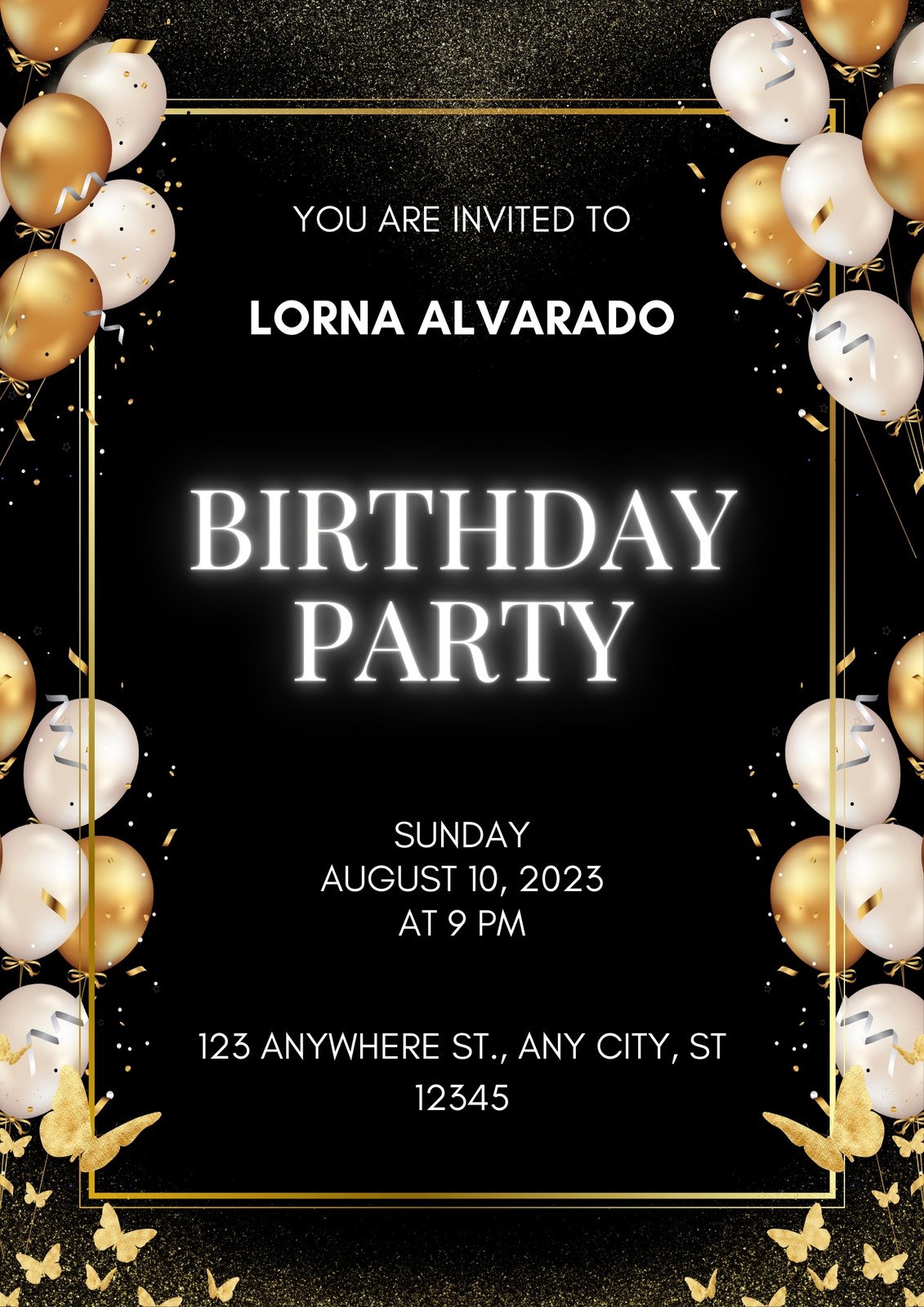 Black Luxury Birthday Party Announcement A4 Document