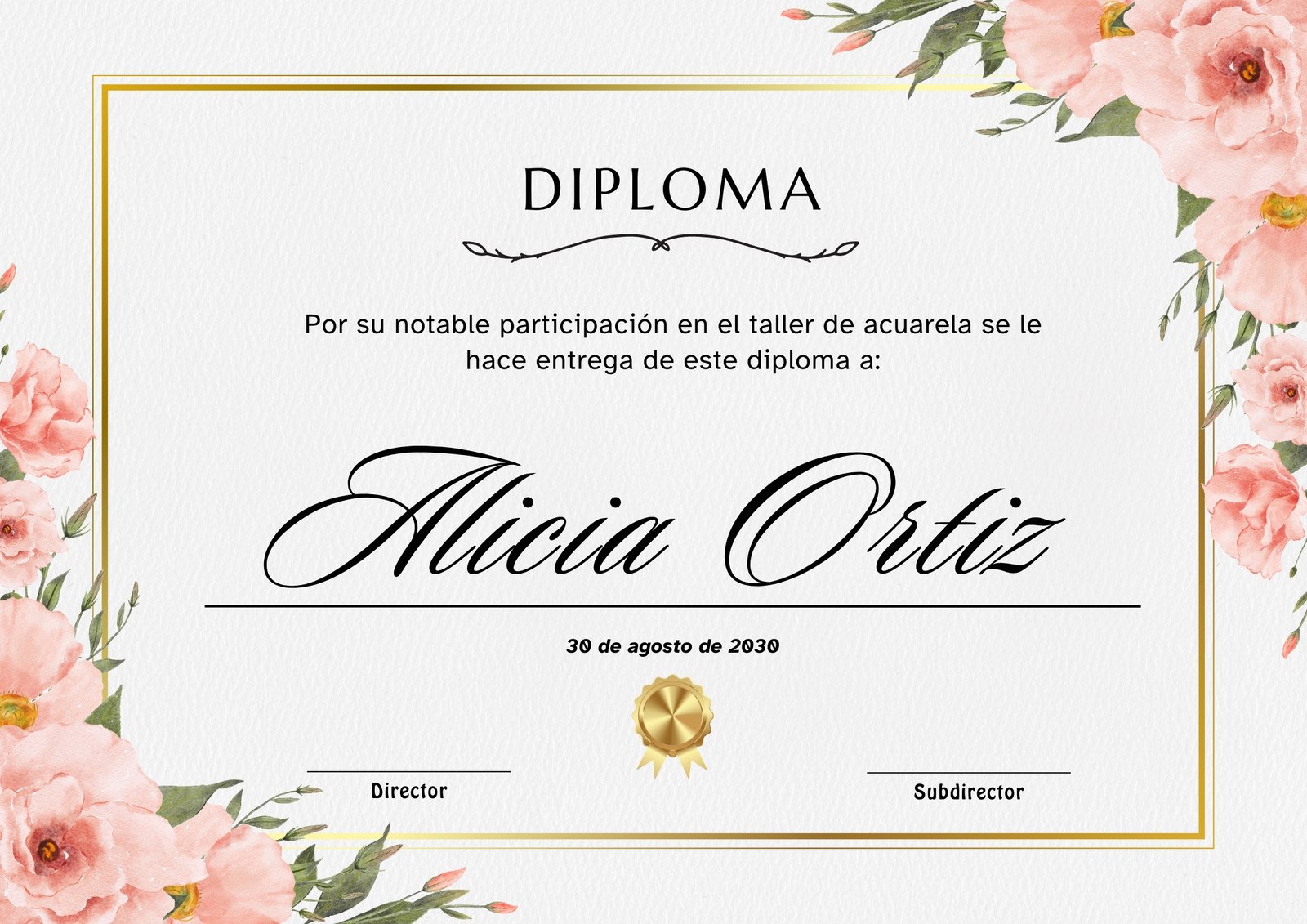 Certificado de Reconocimiento Diploma Elegante Floral Rosa