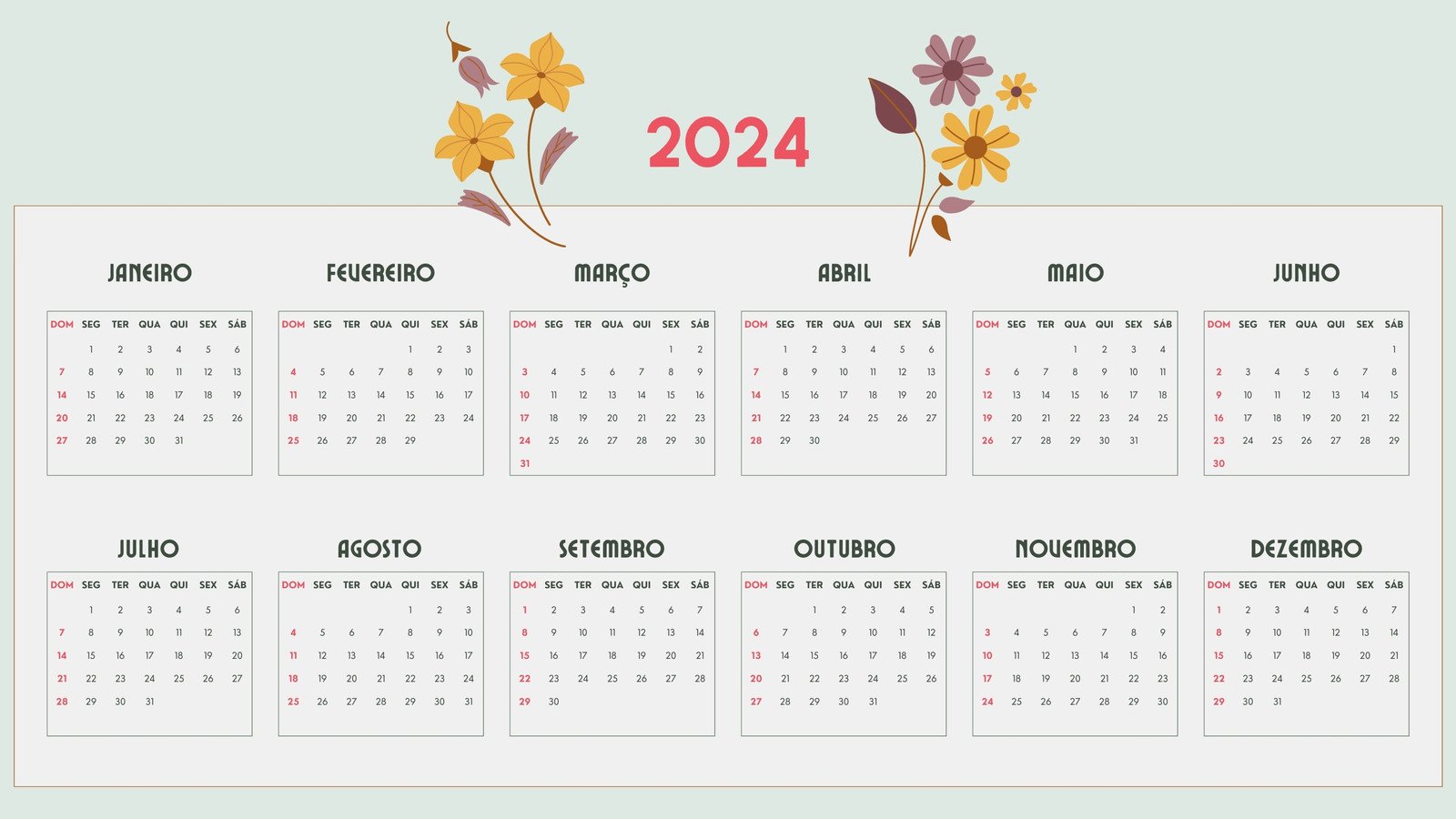 Calendário 2024 com feriados para imprimir: veja como baixar no Canva