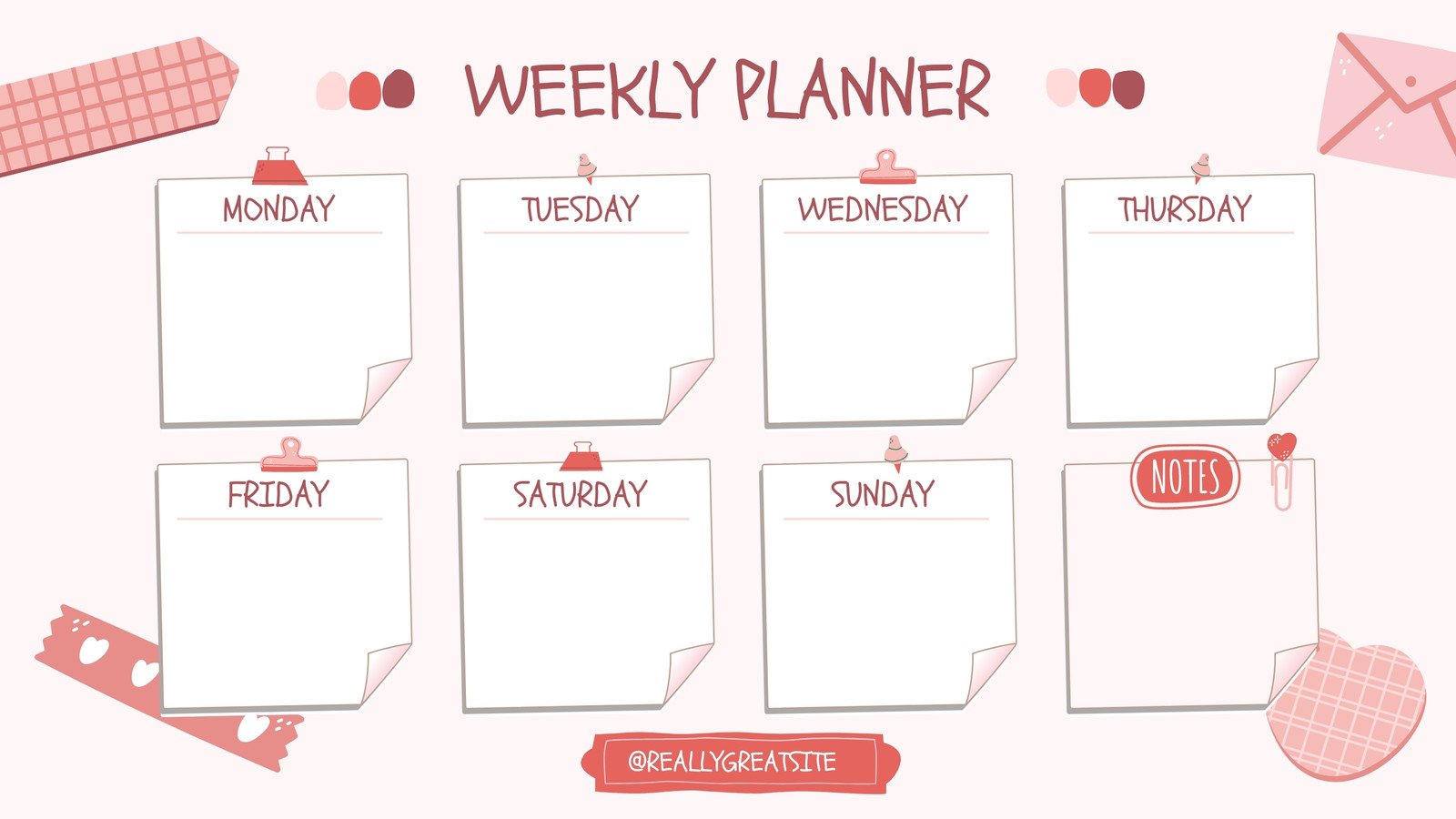 Pink Illustration Cute Weekly Calendar