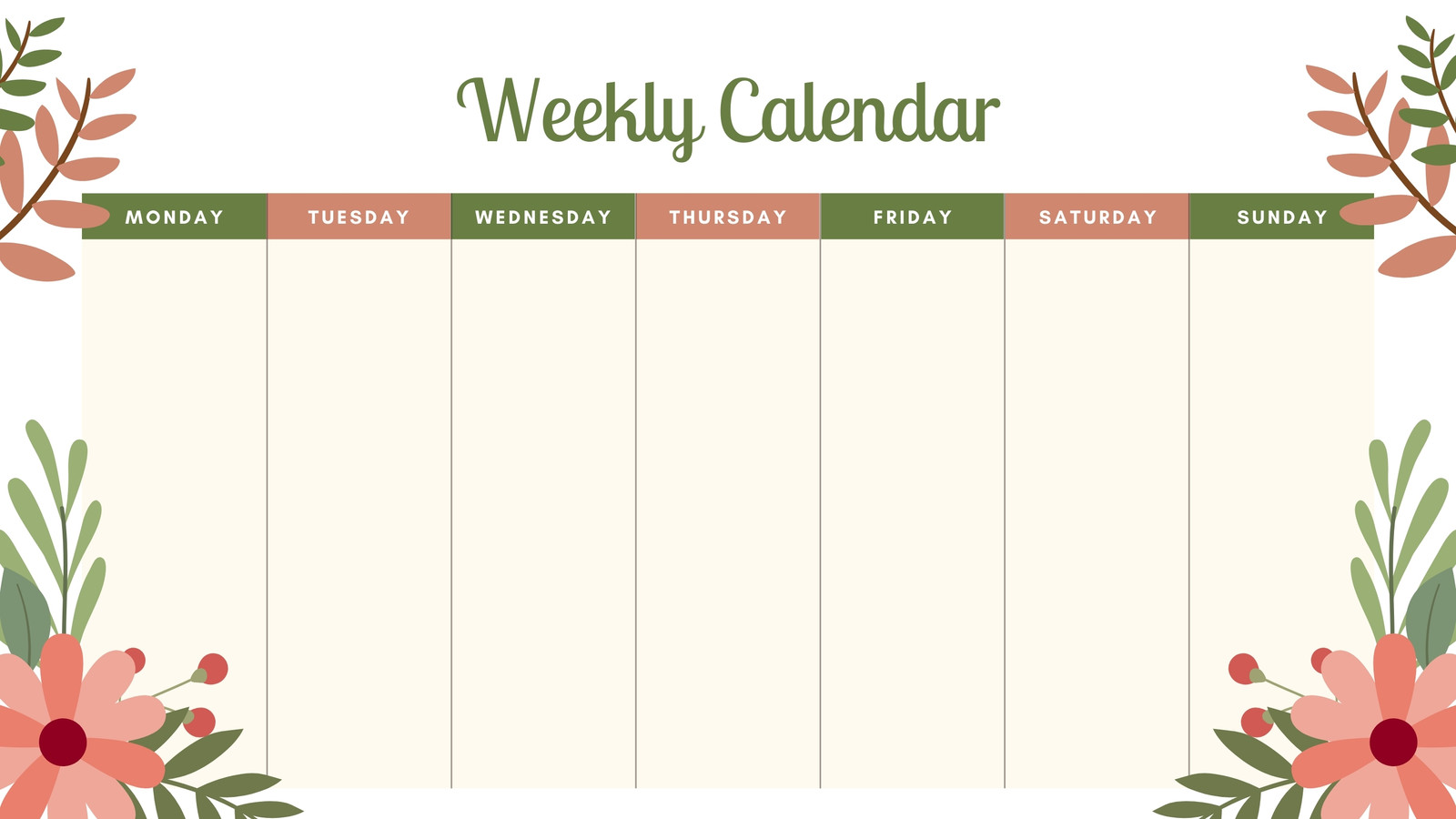 Weekly Planner Green flower