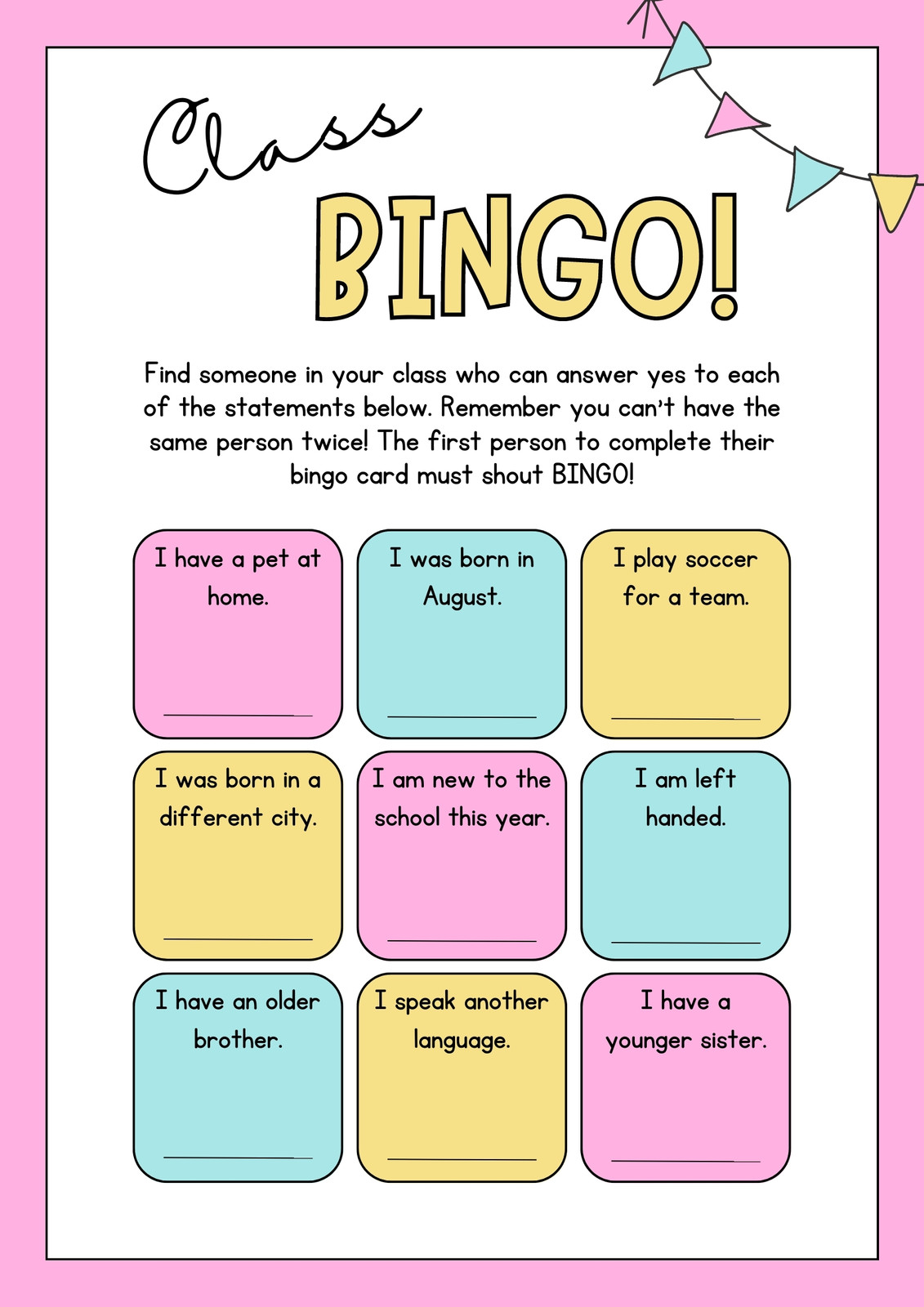 Playing a Bingo Game in Teams with Language Cards