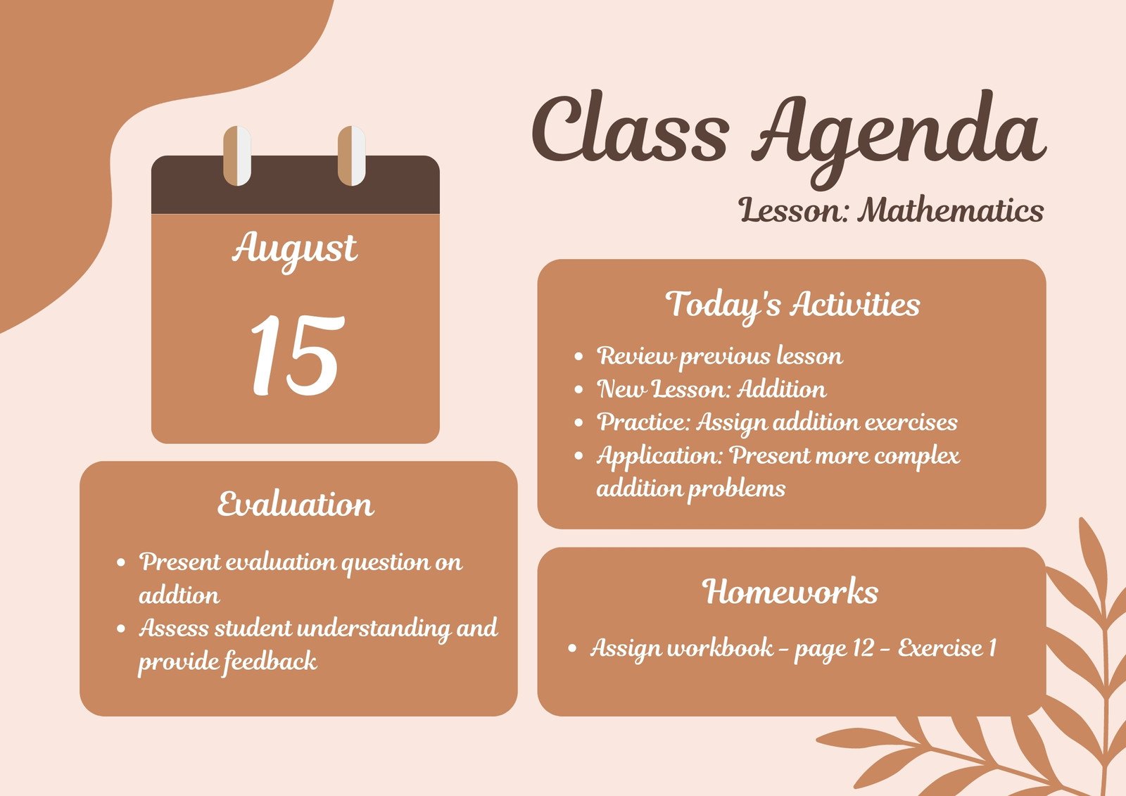 Beige and Brown Aesthetic Mathematics Class Agenda
