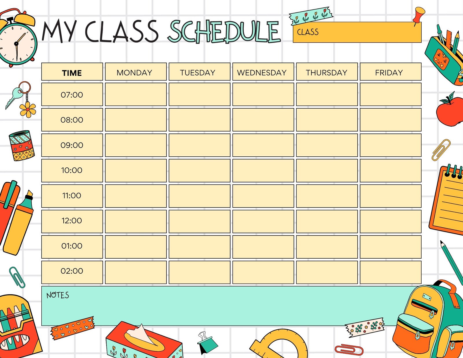 Blue Yellow Colorful Doodle School Class Schedule