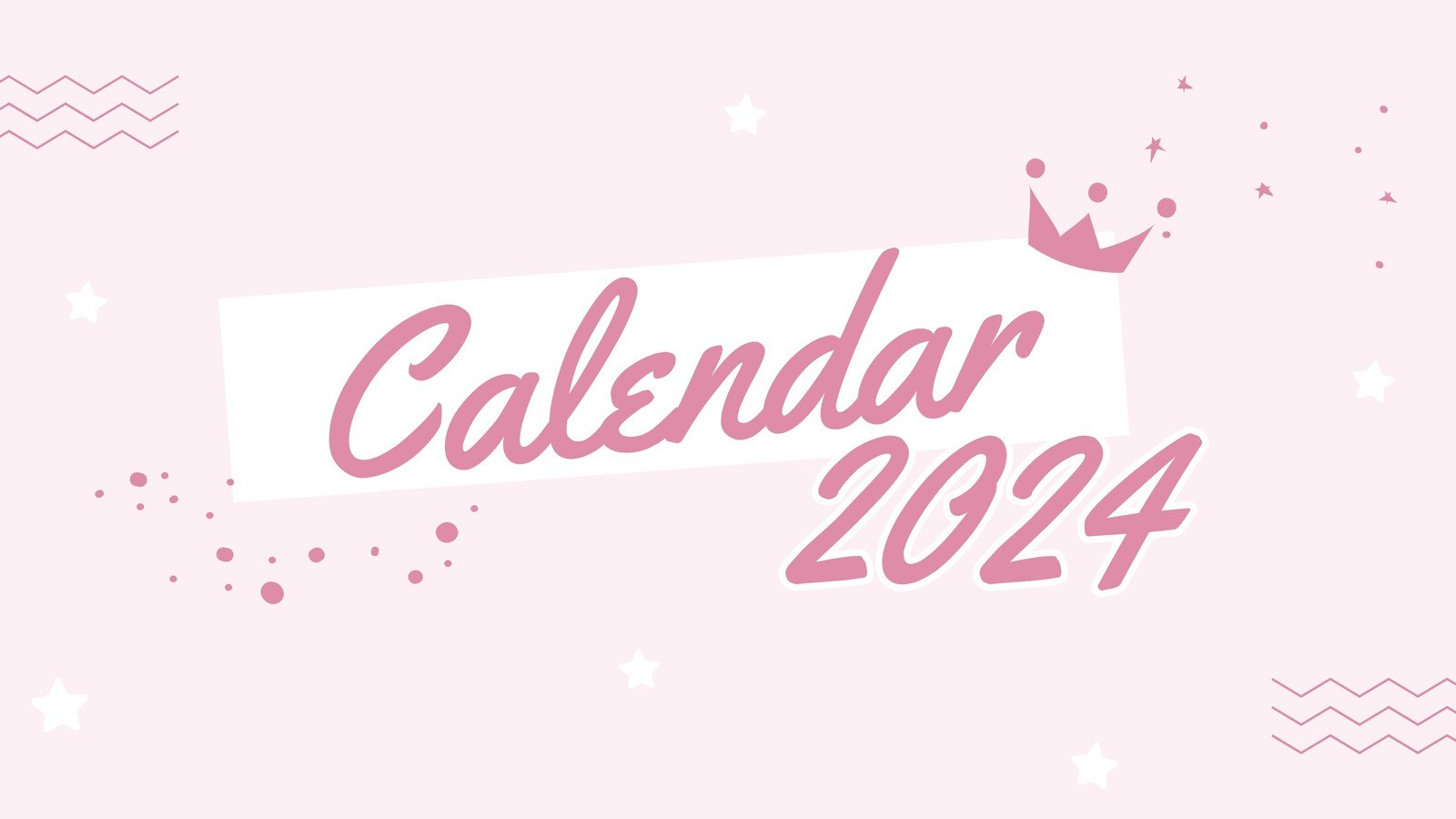 Pink and White Cute Feminine Illustrated 2024 Monthly Calendar