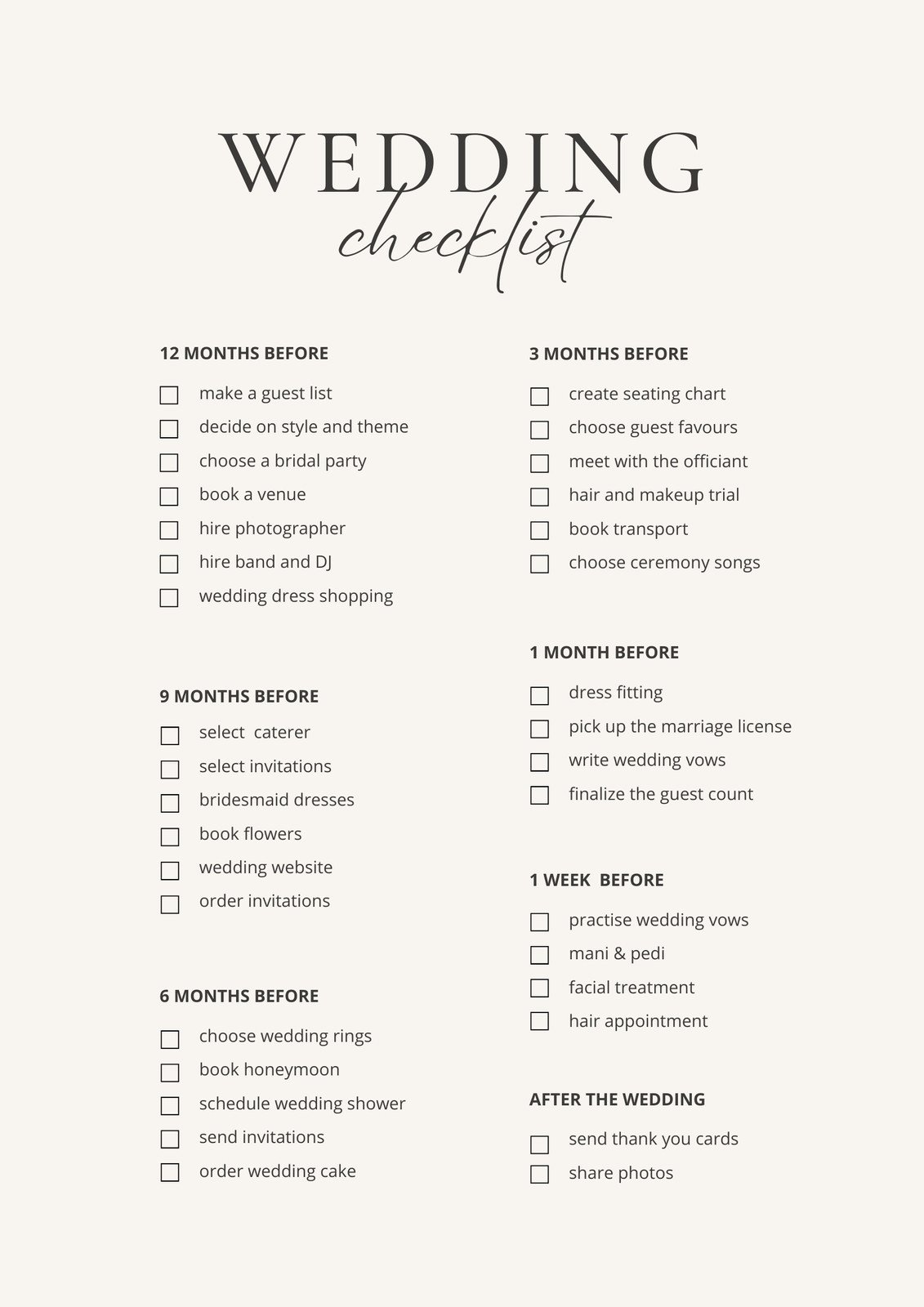 Cream Beige Aesthetic Wedding Checklist Planner