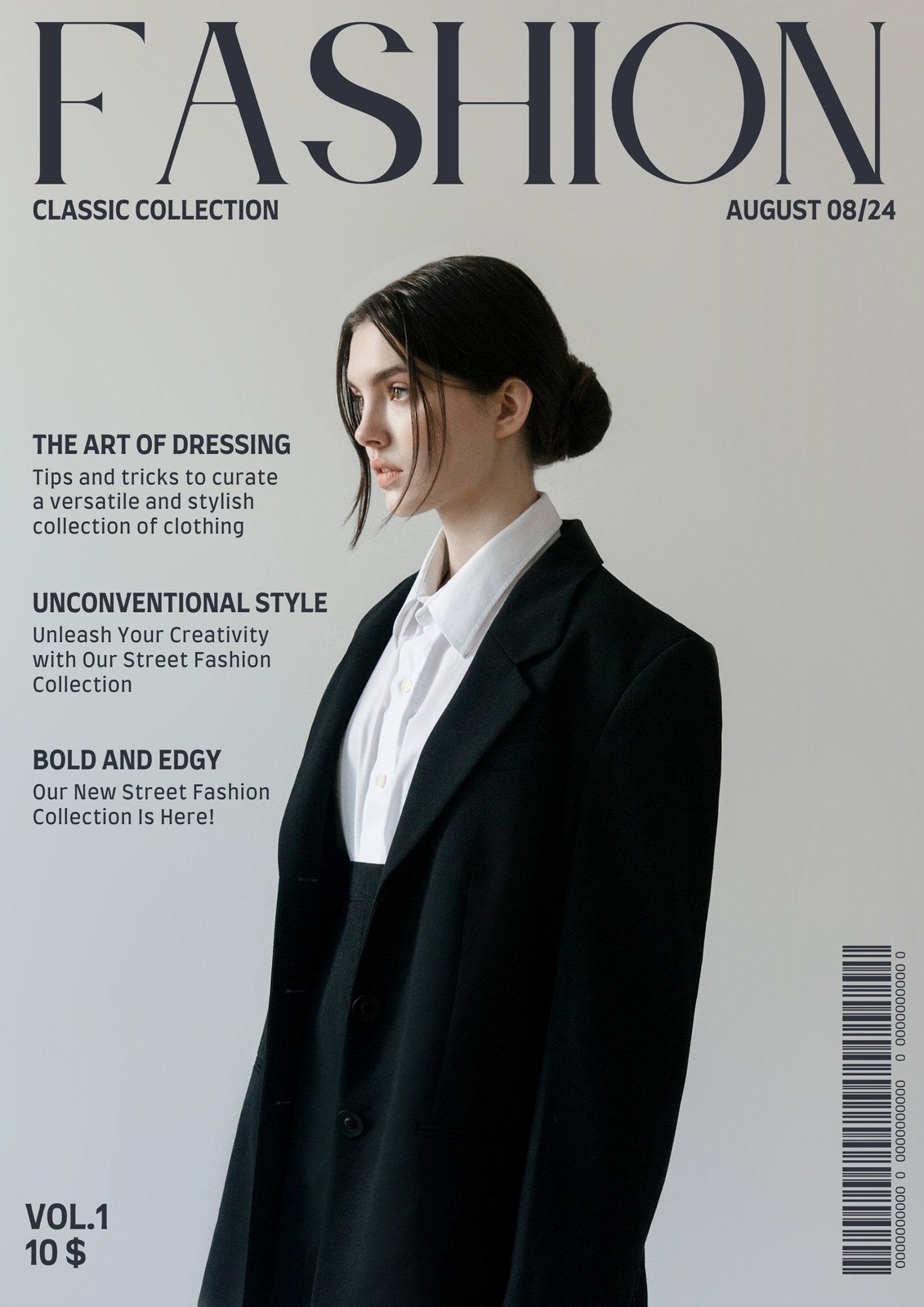 Design this Elegant Geometric Fashion Magazine Cover ready-made template
