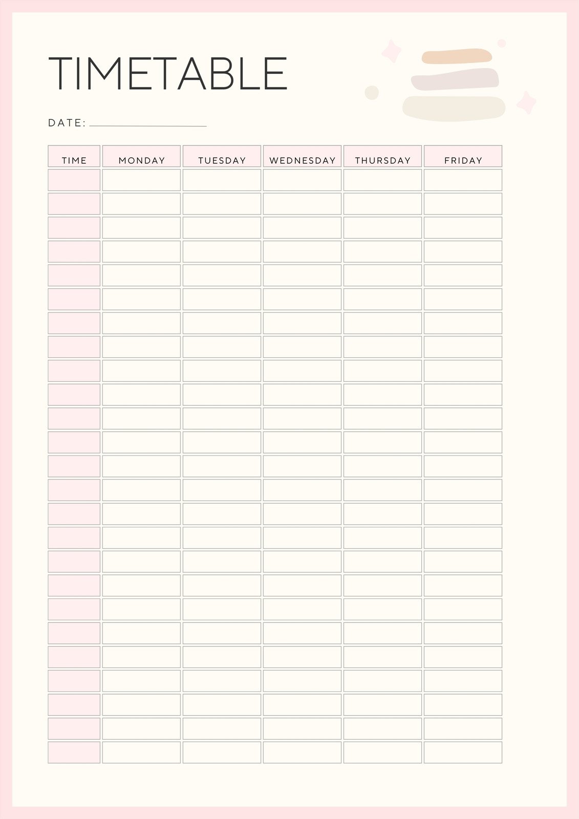 Pink Modern Simple Timetable Planner