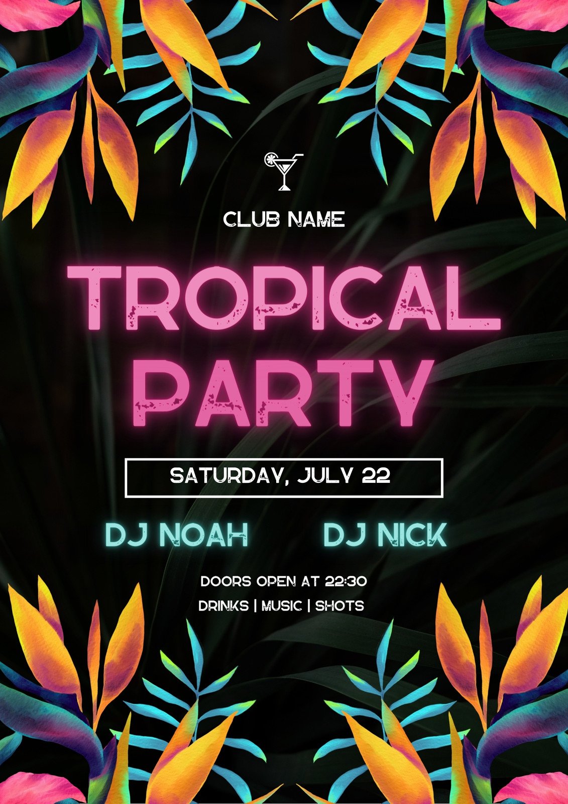 Colorful Neon Tropical Summer Party Poster